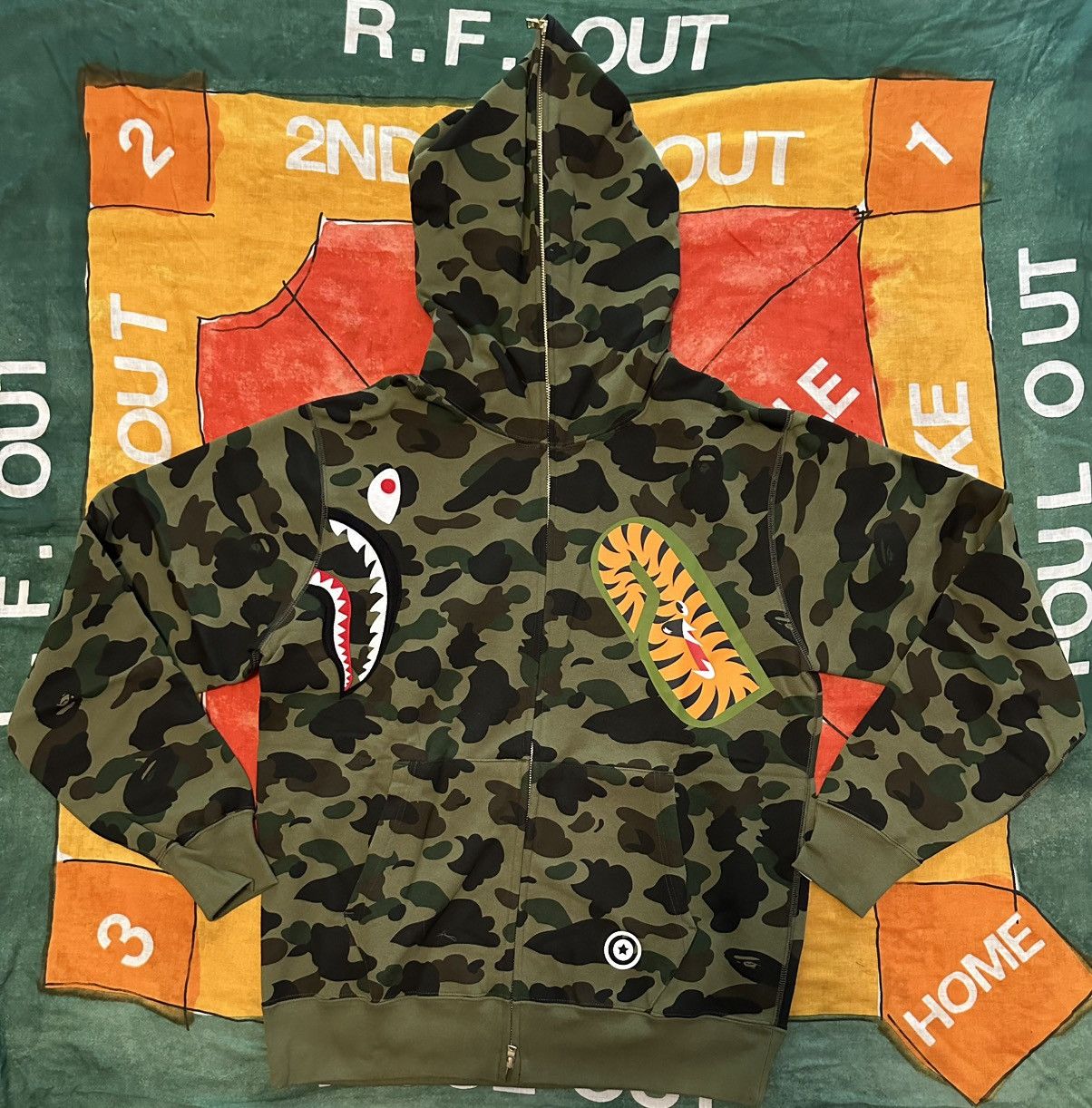 Bape Bape ABC Camo Hello Kitty Shark Zip Up Hoodie Green Size XL