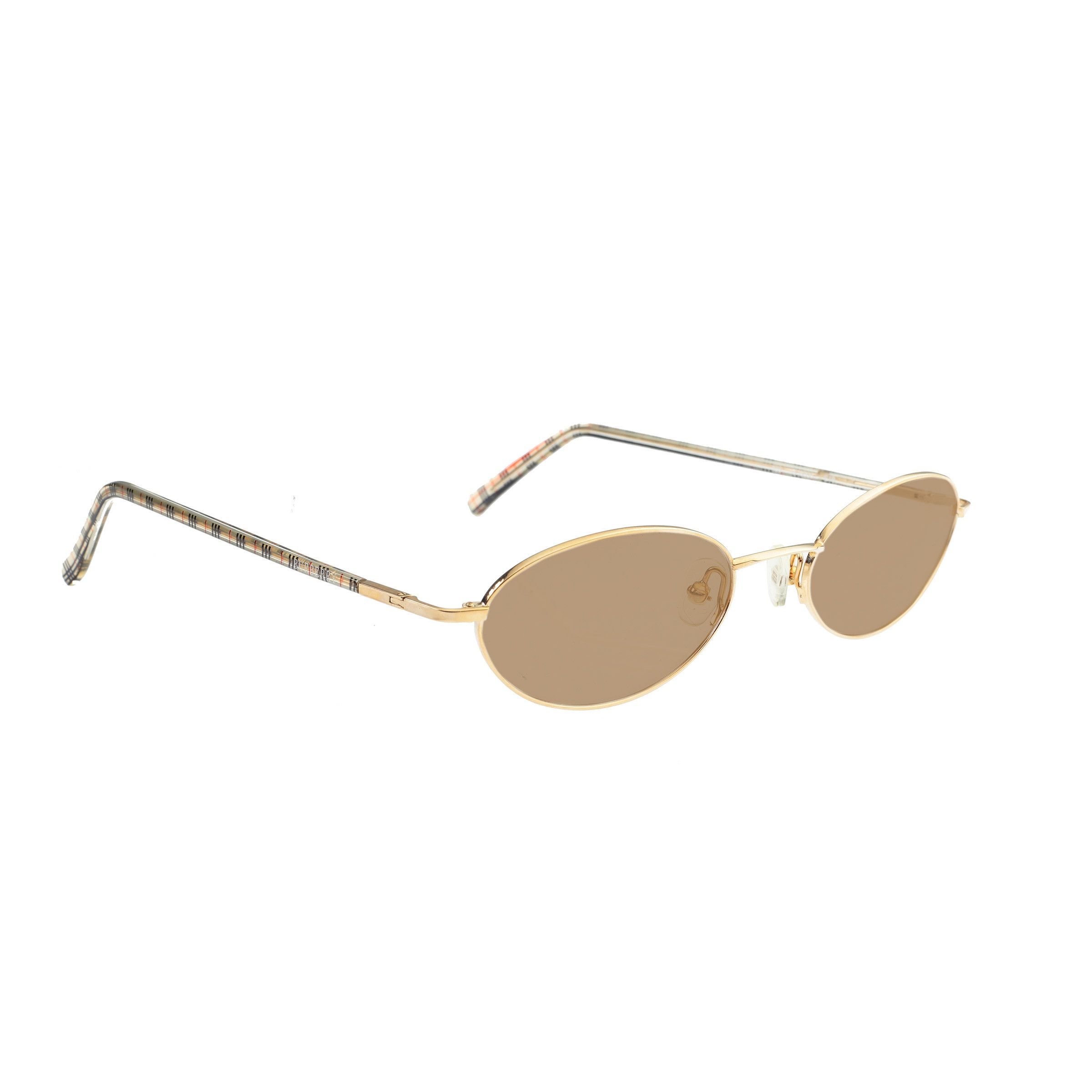 Burberry Burberry '90s Check Gold Oval Frame Sunglasses Brown Size ONE SIZE - 1 Thumbnail