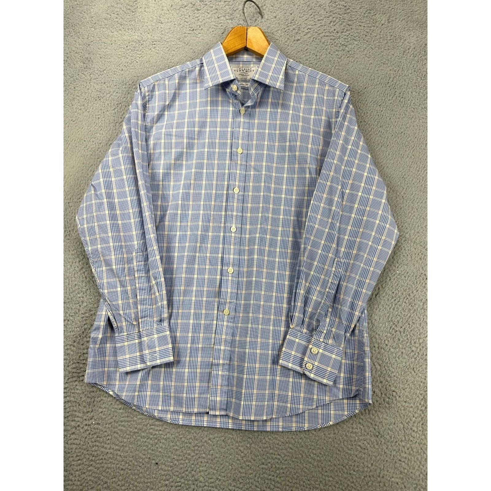 Charles Tyrwhitt Charles Tyrwhitt Shirt Mens 16.5-34 Jermyn Street Blue Glen Check Dress Slim Fit Shirt Size 42R - 3 Thumbnail