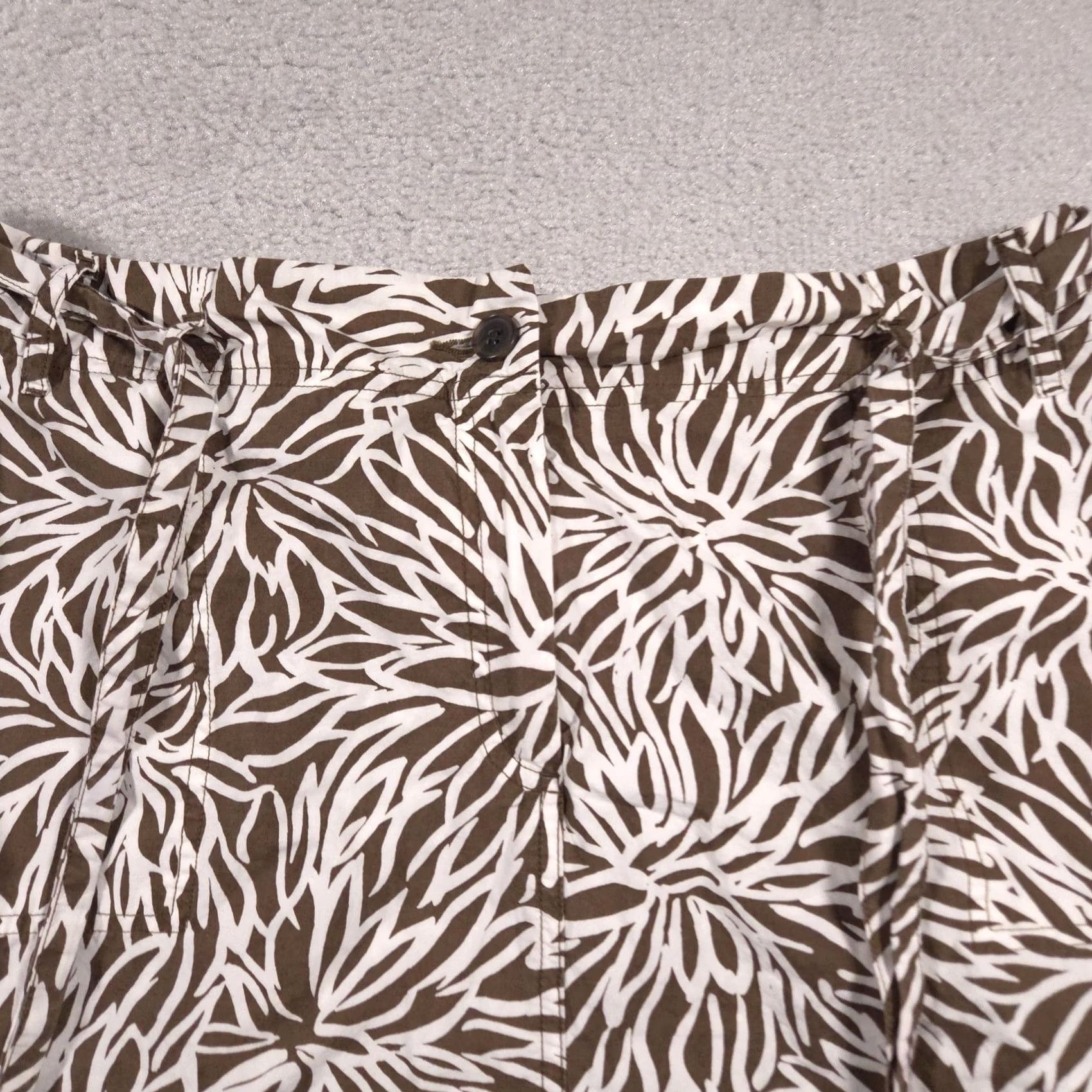 Lands' End Lands' End Skirt Womens 16W Brown White Leaf Print Drawstring Hem Pockets Beach Casual Travel 100% Cotton Size 38" / US 16 / IT 52 - 3 Thumbnail