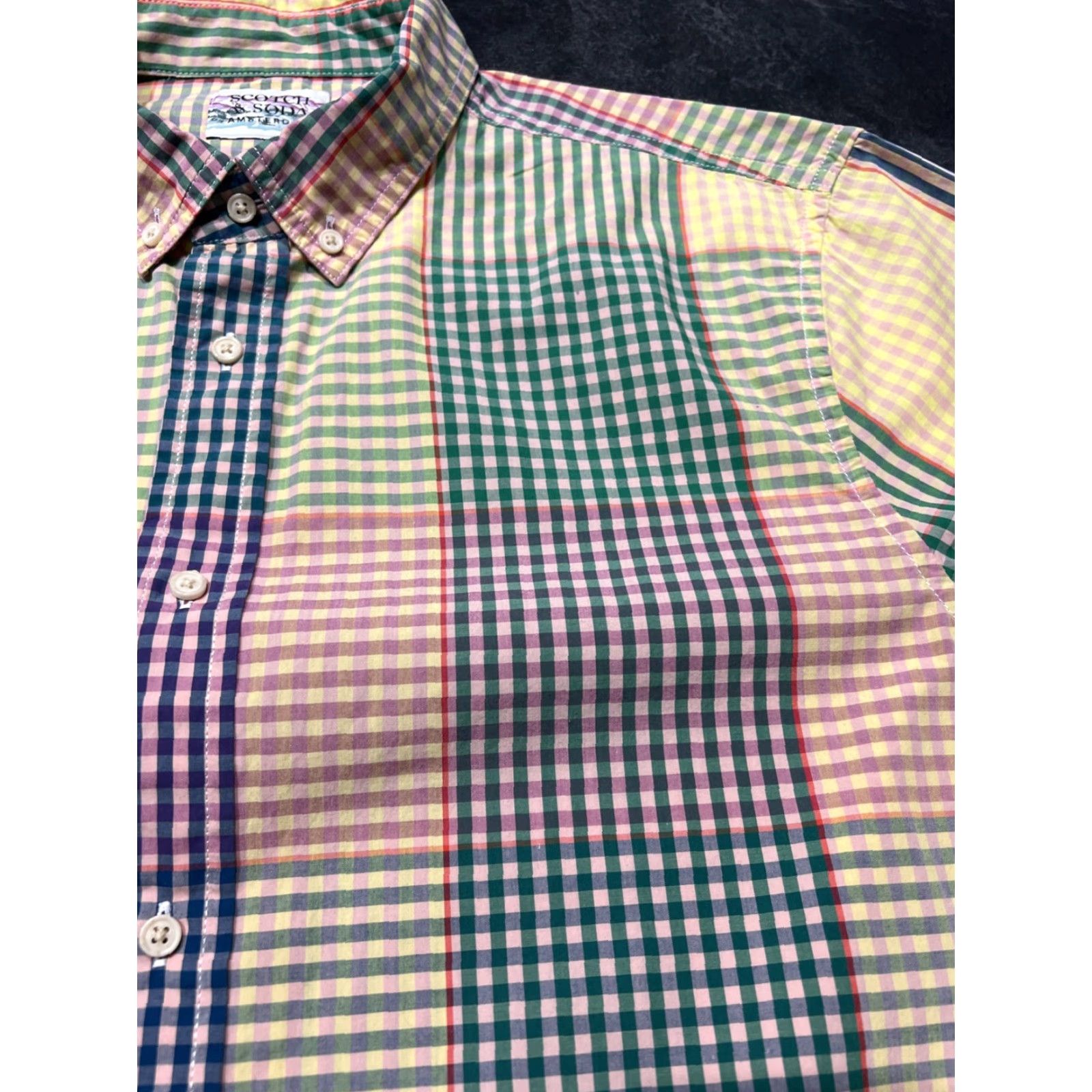 Scotch & Soda SCOTCH & SODA Shirt Button-Up Plaid Short Sleeve XL Men Multicolor Cotton Blend Casual Casualwear 90s Beach Colorful Patterned Shirt Mens XL Size US XL / EU 56 / 4 - 5 Thumbnail