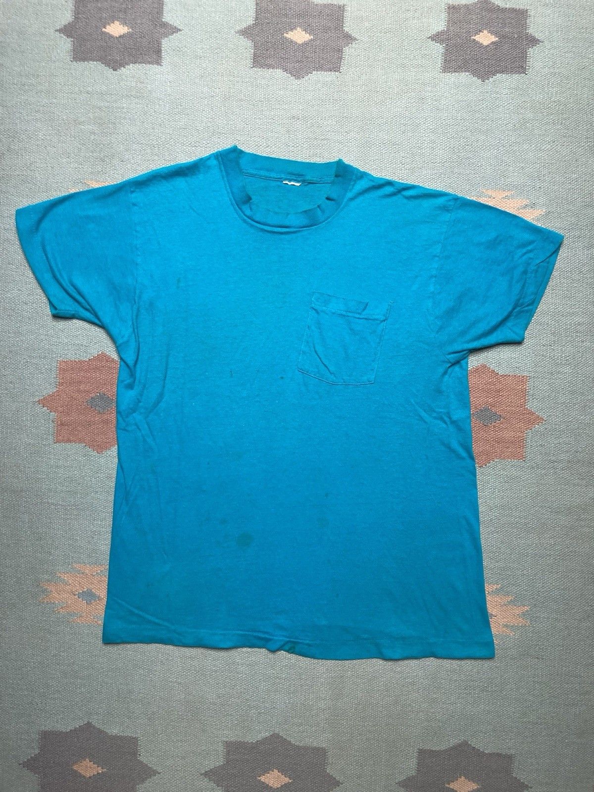 Vintage 80s pocket t shirt blank teal fruit of loom cotton soft XL Size US XL / EU 56 / 4 - 1 Thumbnail