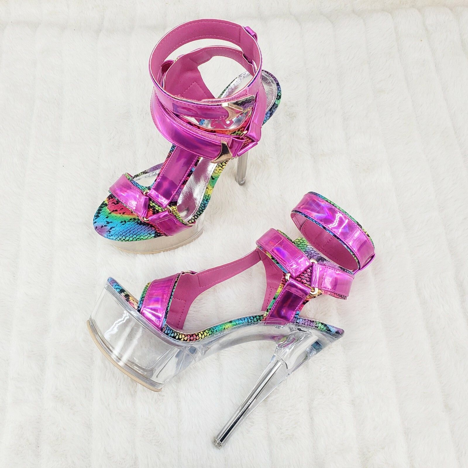 Other Xapala Fuchsia Hologram Harness Strap Clear Platform Shoes ( Size US 9 / IT 39 - 3 Thumbnail