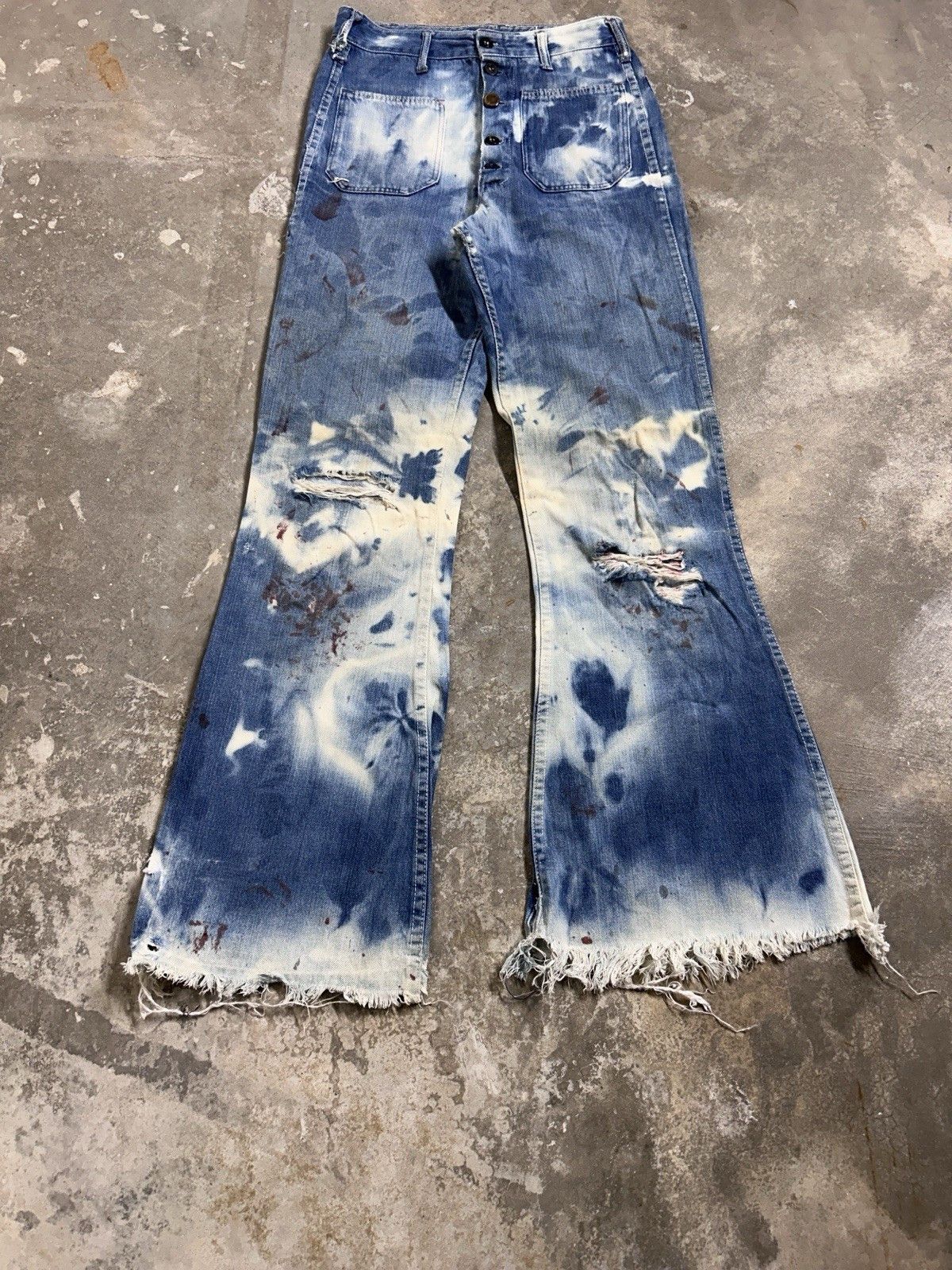 Other Vintage 60’s Flared High Jeans Boho Bleached Distressed Size 26" / US 2 / IT 38 - 2 Thumbnail