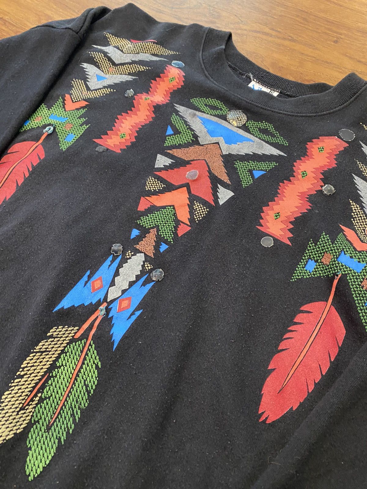Vintage Vintage 1992 Marcy N Me EZL Sweater AZTEC ART Feather Rare Size ONE SIZE - 2 Thumbnail
