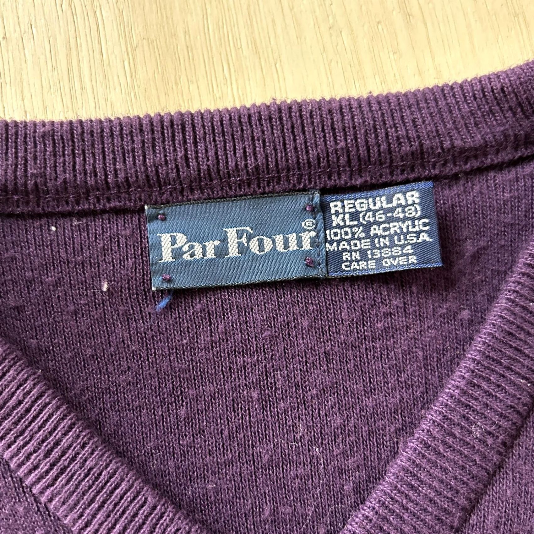 Vintage VINTAGE Par Four Sweater Vest Mens XL Purple V-Neck Knit Made USA Golf Vest Mens XL Purple V-Neck Acrylic Knit Size US XL / EU 56 / 4 - 2 Thumbnail