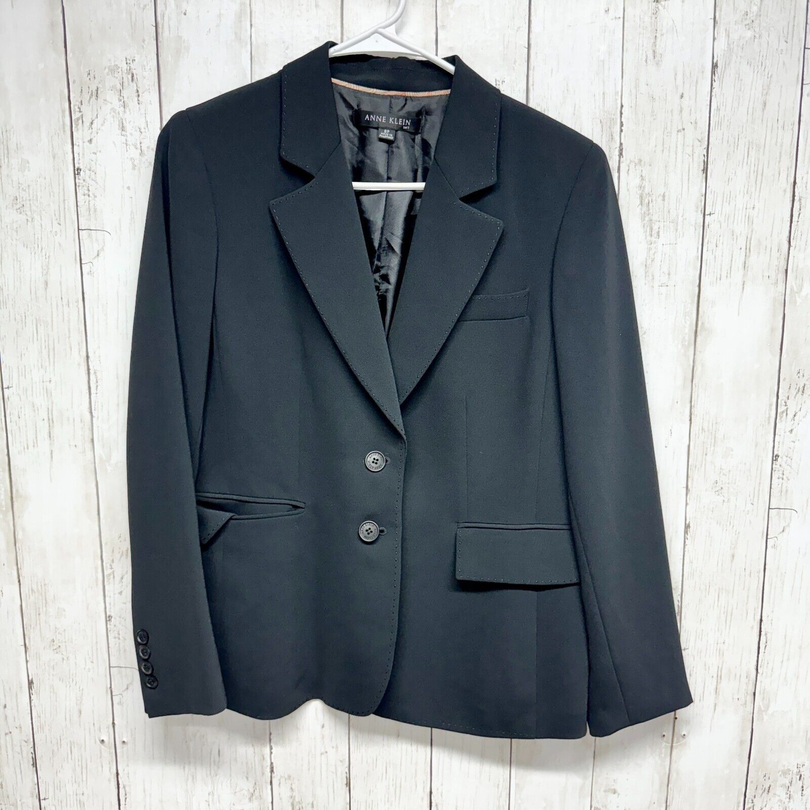 Anne Klein Anne Klein Blazer Jacket 8P Black Pinstriped Platinum Wool Size M / US 6-8 / IT 42-44 - 1 Thumbnail