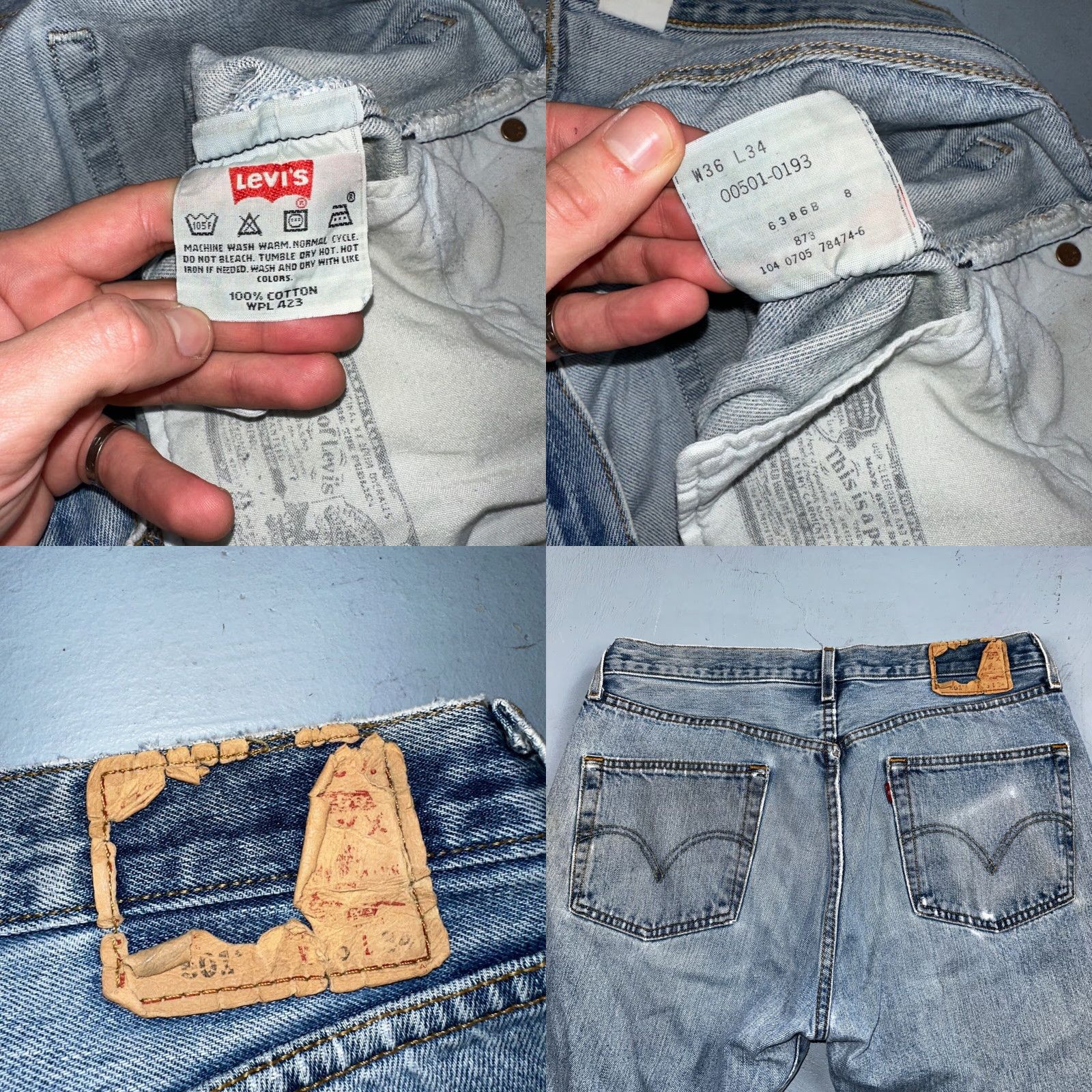 Levi's VINTAGE Levi's 501 Jeans Men Straight 36x34 Light Wash 90s 501 Series Denim Cotton Blue Size US 36 / EU 52 - 9 Thumbnail