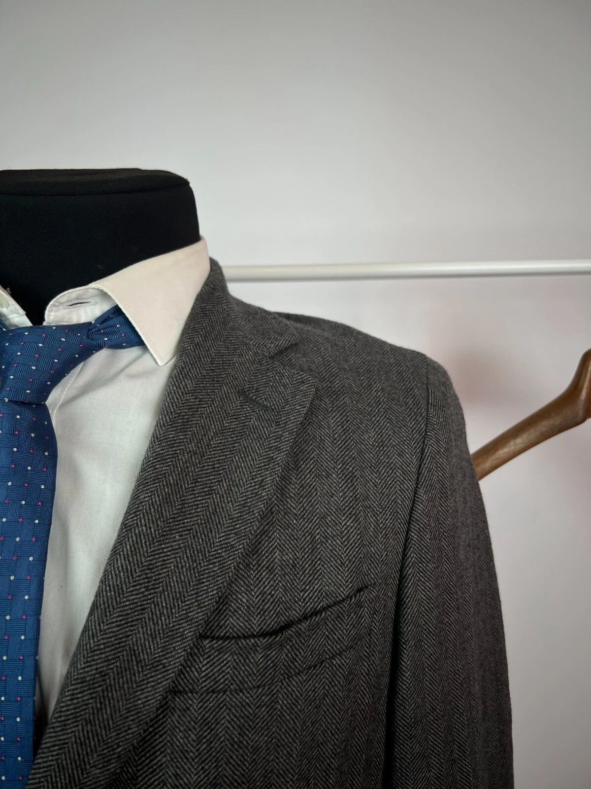 Massimo Dutti Massimo Dutti Grey Herringbone Wool Elbow Patches Blazer Size 40R - 2 Thumbnail