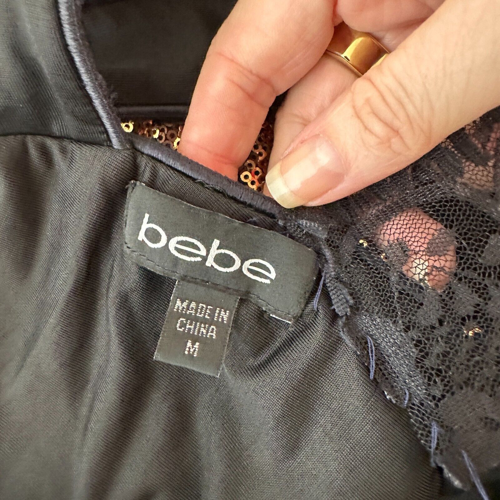 Bebe Bebe Copper Bronze Sequin Mini Dress Criss Cross Back Zip M Size M / US 6-8 / IT 42-44 - 11 Thumbnail