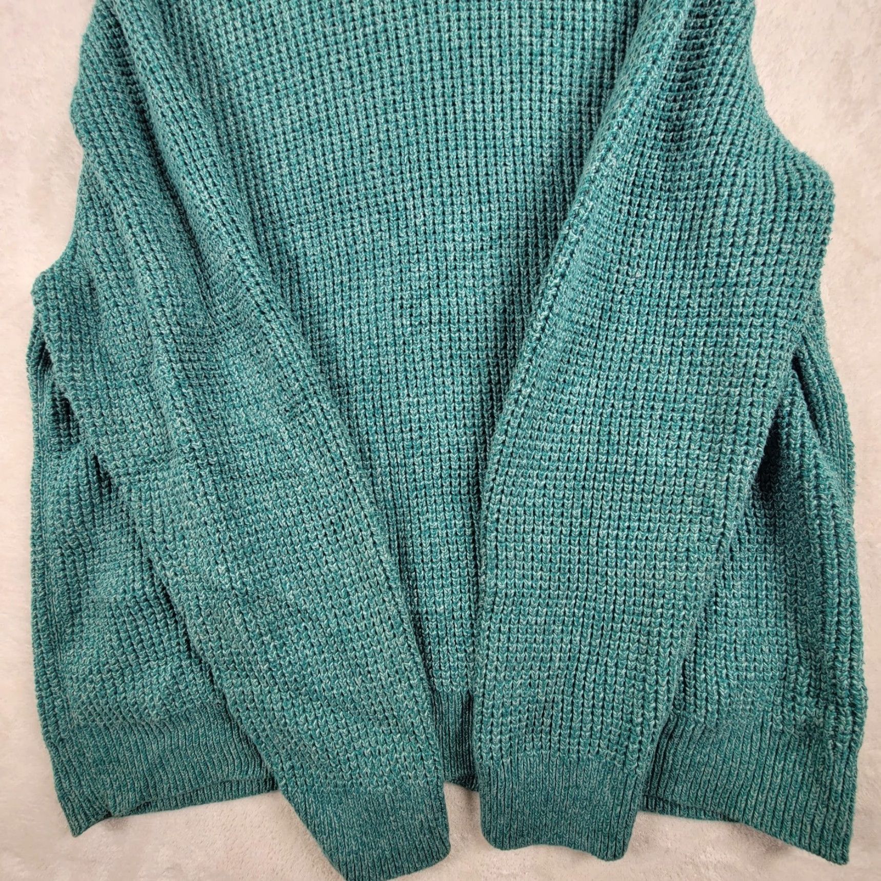 Vintage LL Bean Sweater Mens Large Waffle Knit Full Zip Green Pockets Heavyweight Casual Size US XL / EU 56 / 4 - 4 Thumbnail