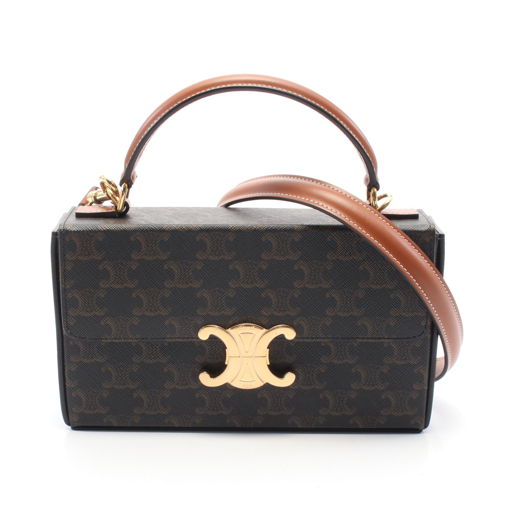 Celine Celine Box Triomphe Handbag Leather Dark Brown Size ONE SIZE - 1 Thumbnail
