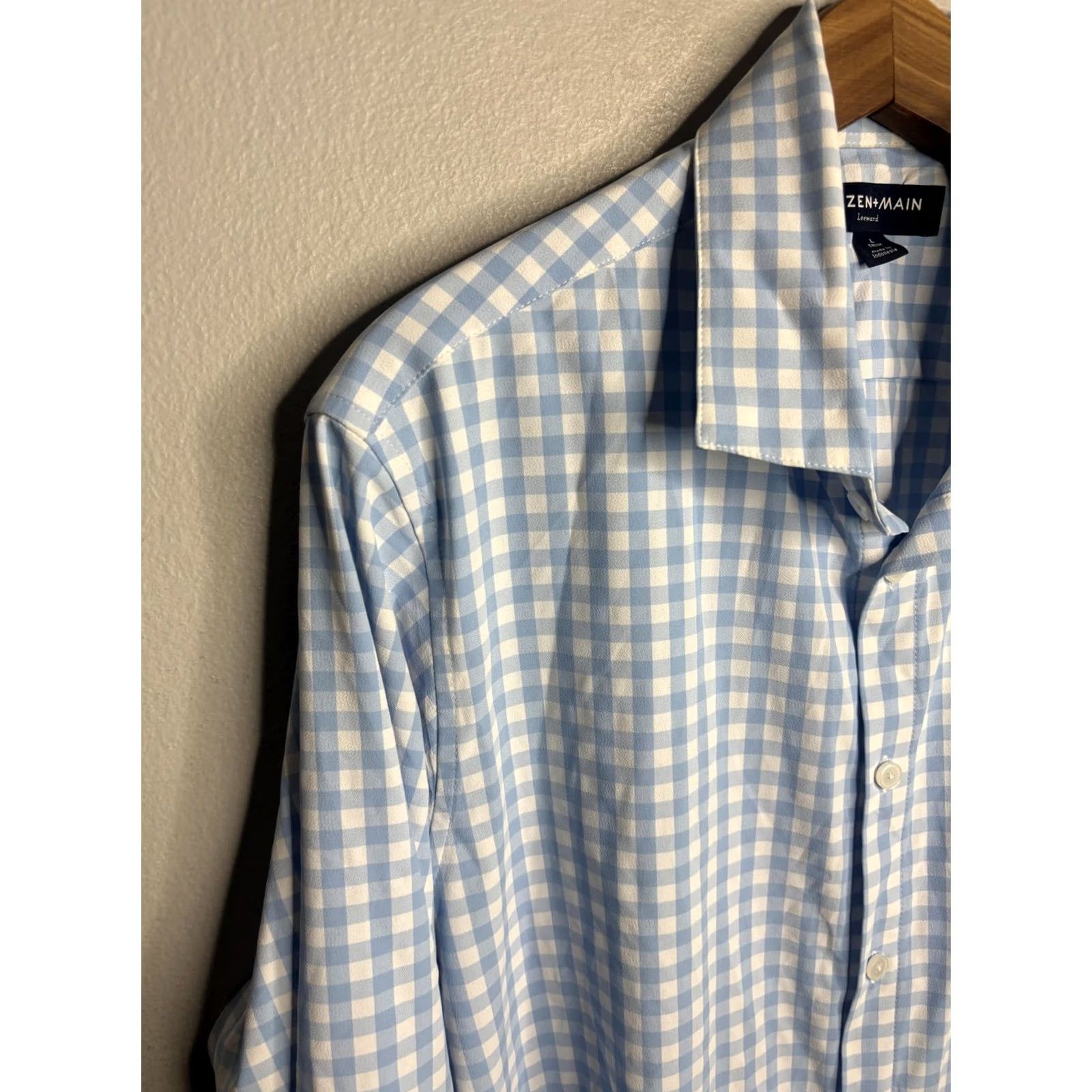 Mizzen+Main Mizzen+Main Leeward Dress Shirt Mens Large Blue White Gingham Trim Performance Shirt Size 40R - 2 Thumbnail