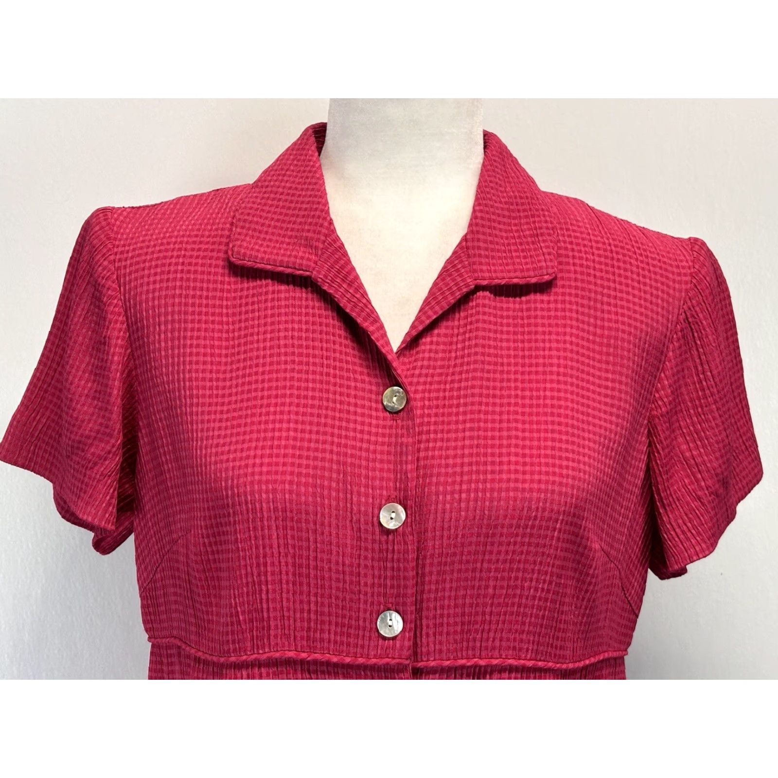 Talbots VINTAGE Talbots Maxi Shirt Dress - Dress, Petite, Size 8P - Pink Red Gingham, Short Sleeve, Collared, Full Button, Rayon Blend, Women Size M / US 6-8 / IT 42-44 - 5 Thumbnail