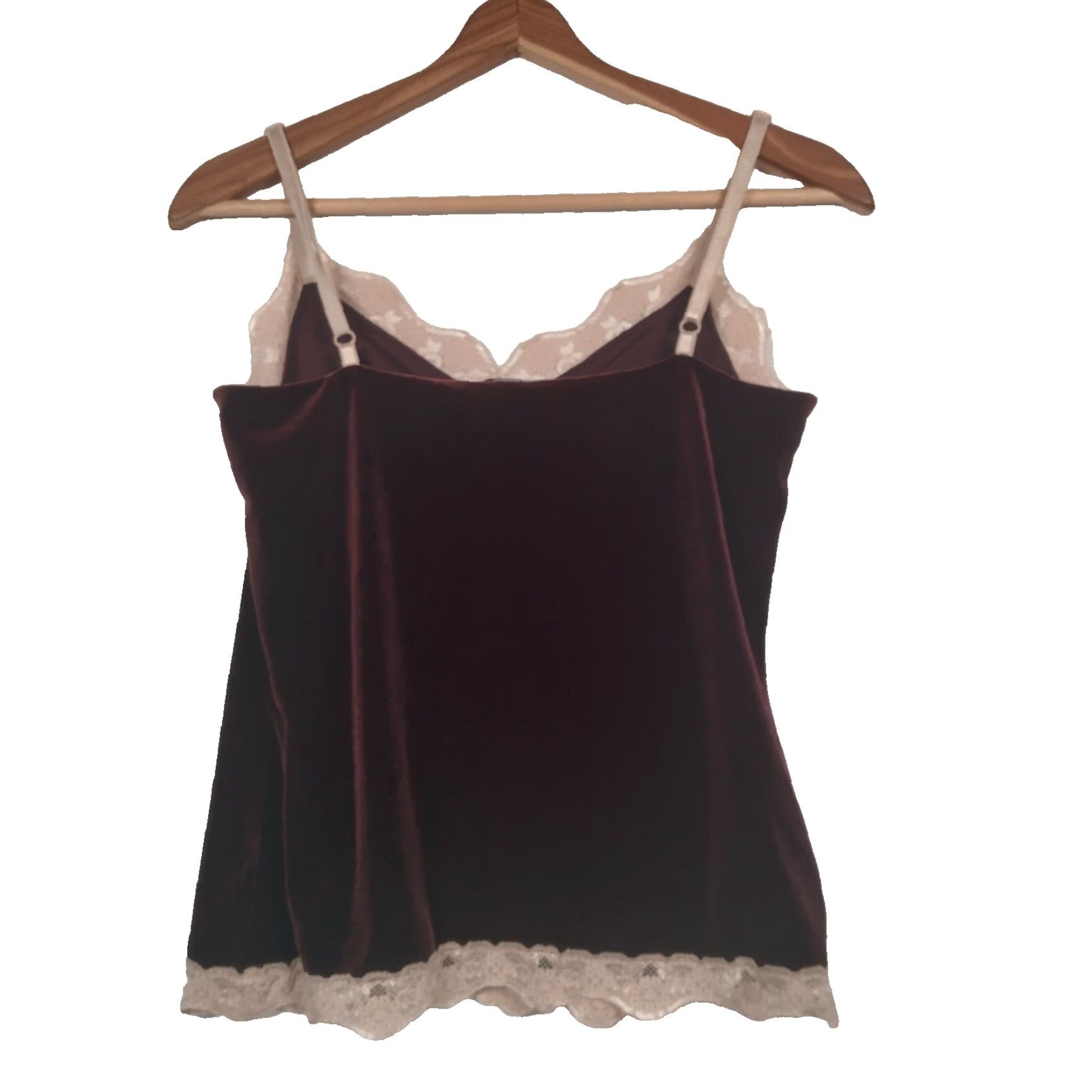Vintage VINTAGE New York & Company Intimates Tank Top Camisole Y2K Lace Trim Burgundy Tan L Juniors Women Size L / US 10 / IT 46 - 2 Thumbnail