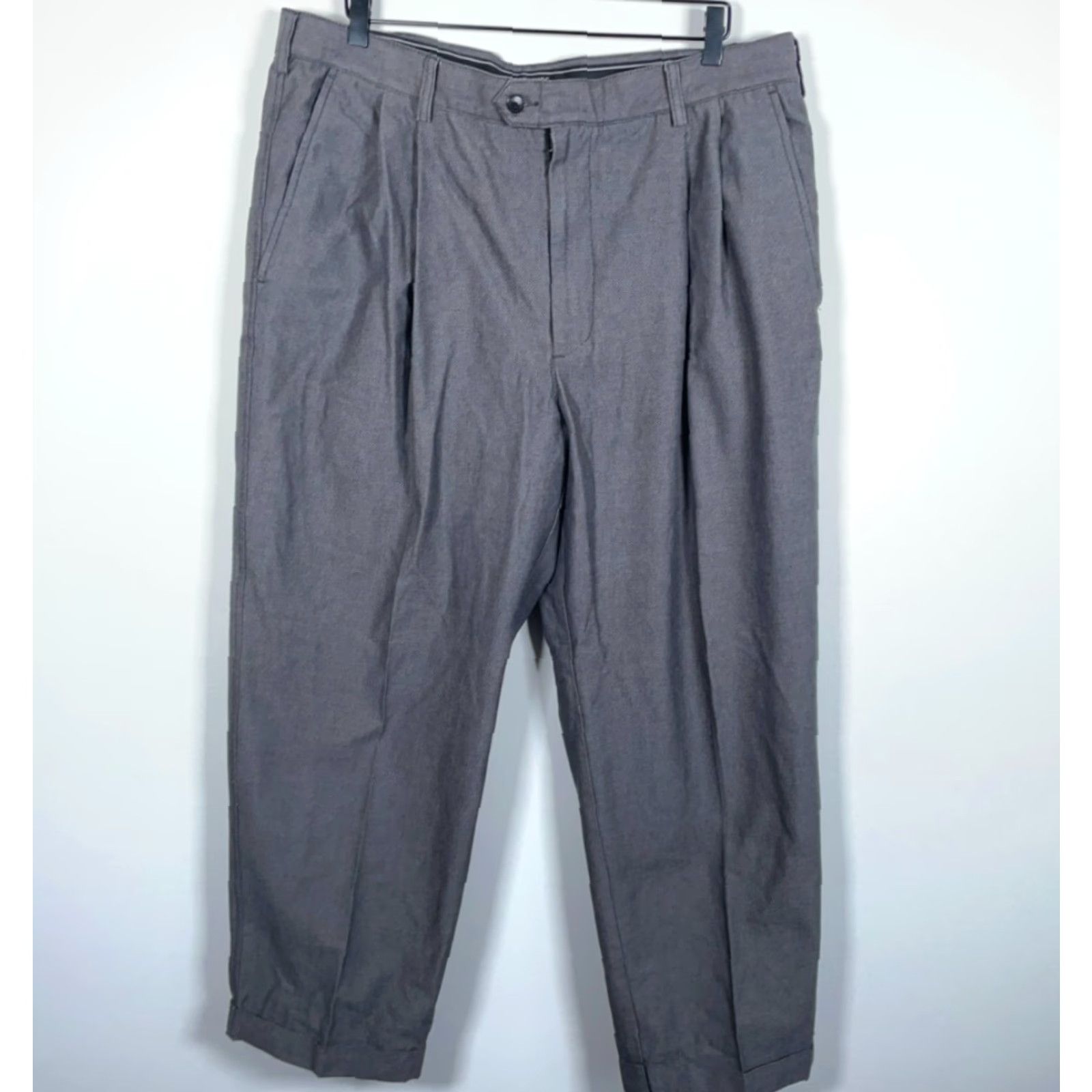 Vintage VINTAGE Structure 90s Pleated Cotton Trousers Pants Mens Regular Baggy Fit Gray 38 x 29 Size US 39 - 2 Thumbnail