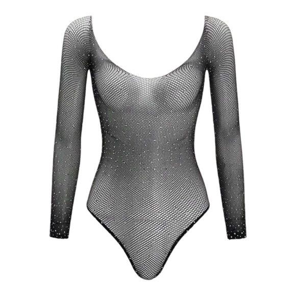 Other Women Black Lingerie Bodysuit Hollow Out Bodystocking Size ONE SIZE - 1 Thumbnail