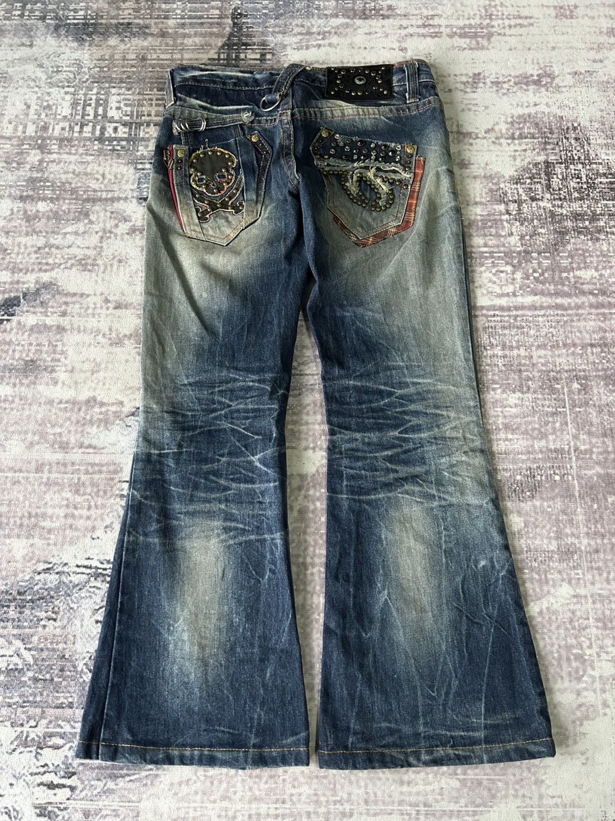 Ed Hardy Red Pepper Flared Punk Skull Jeans Size 29" - 1 Thumbnail