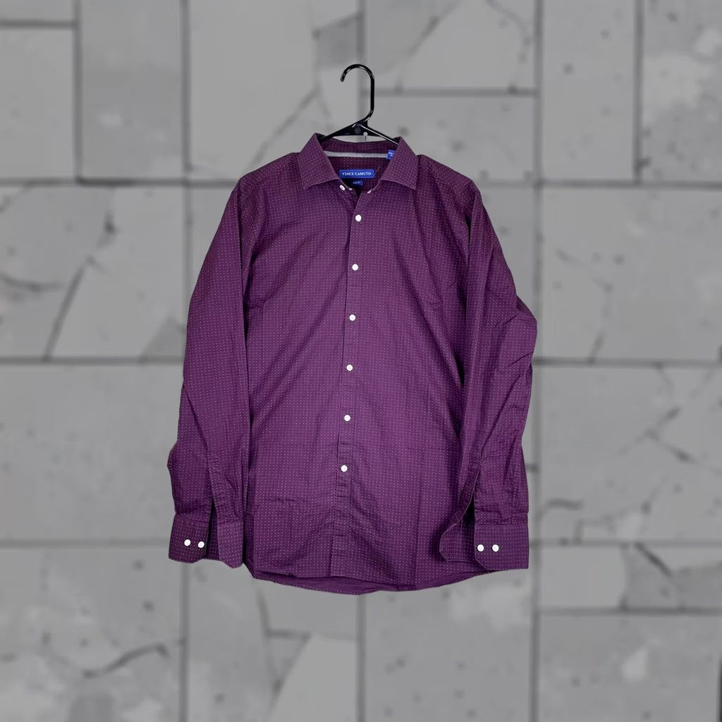 Vince Camuto Vince Camuto Dress Shirt Mens 16 34/35 Purple Polka Dot Slim Fit Long Sleeve Shirt Size 42R - 1 Thumbnail