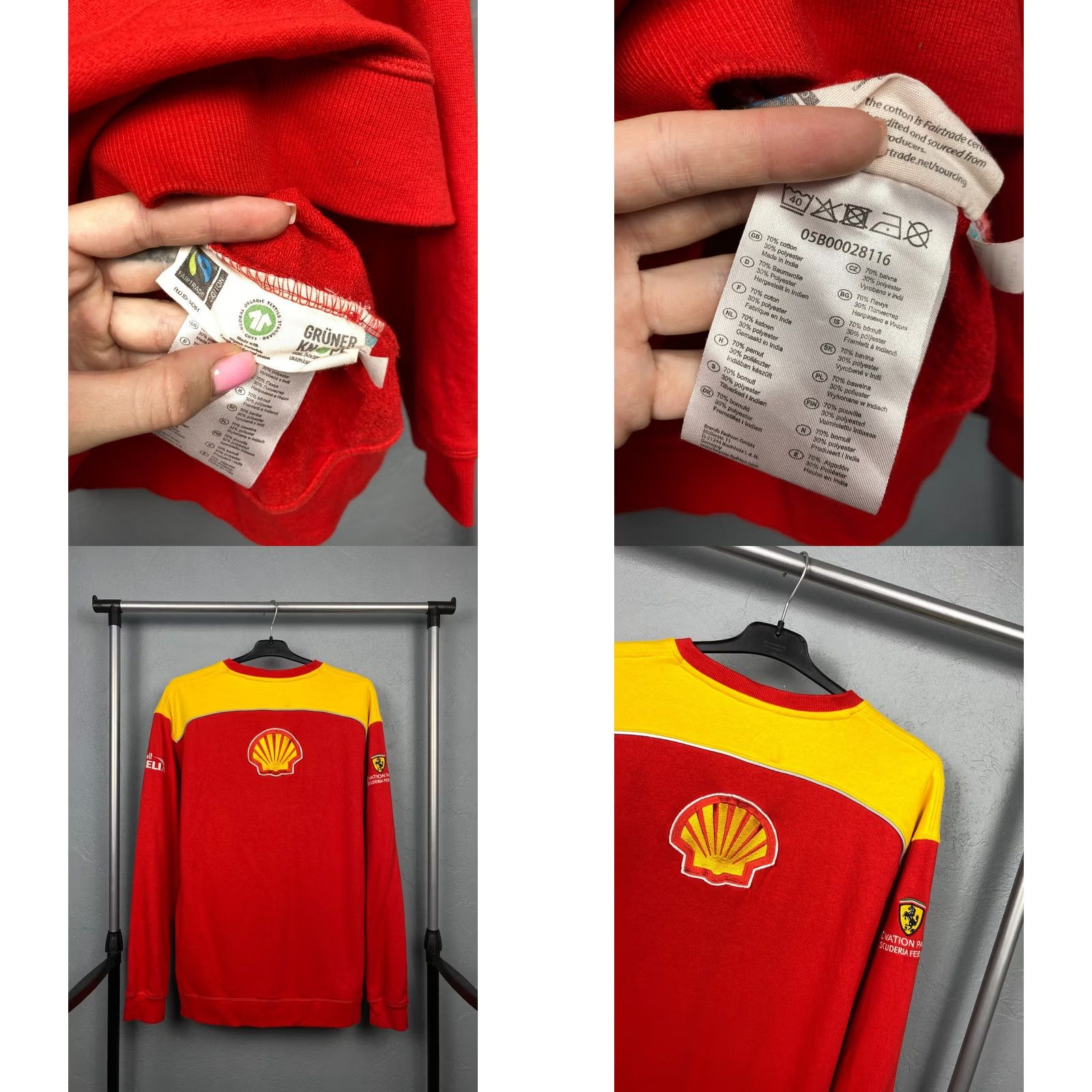 Ferrari Ferrari Racing Team Shell Vintage V-Neck Sweatshirt Size L Mens Red Size US L / EU 52-54 / 3 - 8 Thumbnail