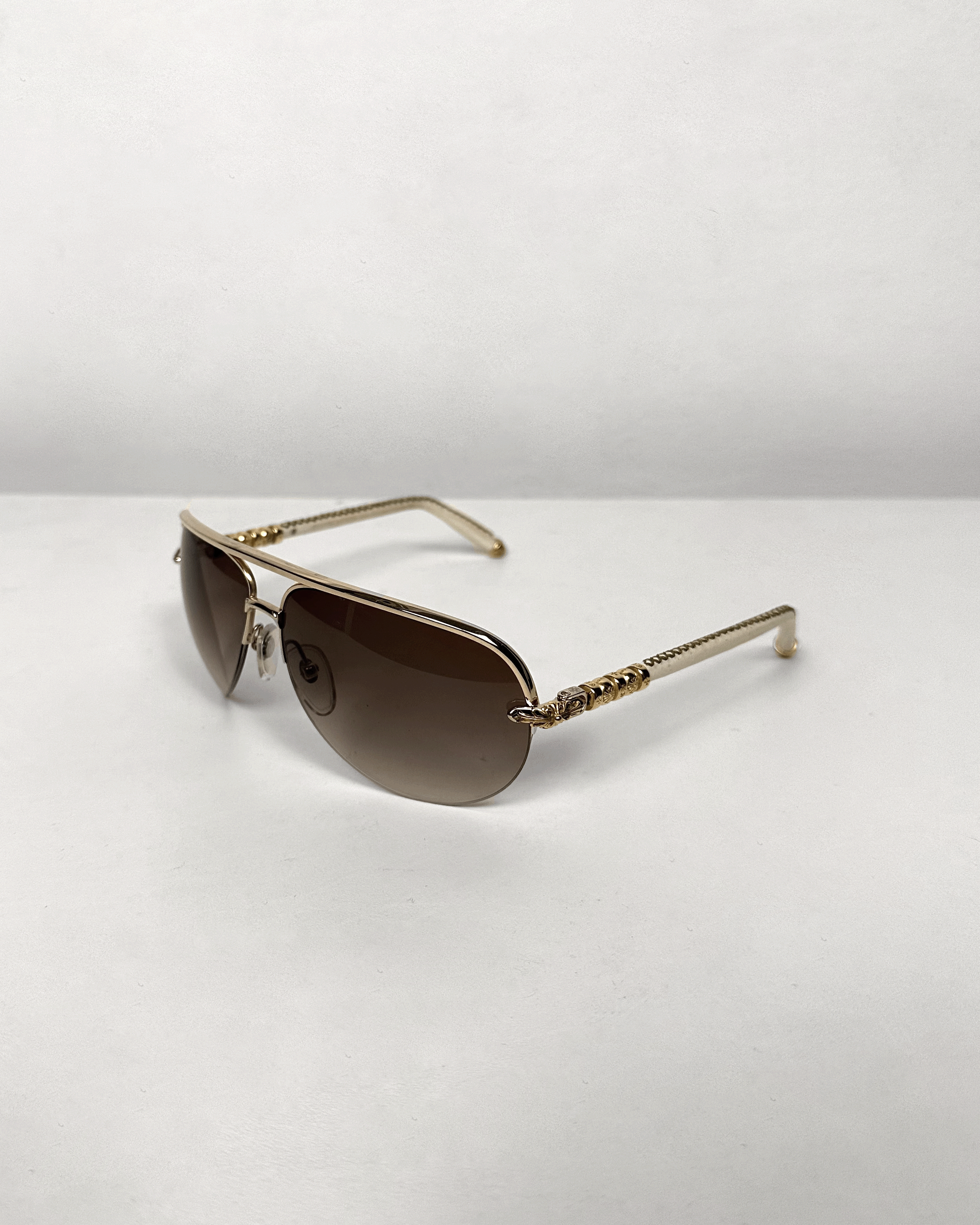 Chrome Hearts Chrome Hearts Gold White Leather Balls Aviator Sunglasses Size ONE SIZE - 1 Thumbnail