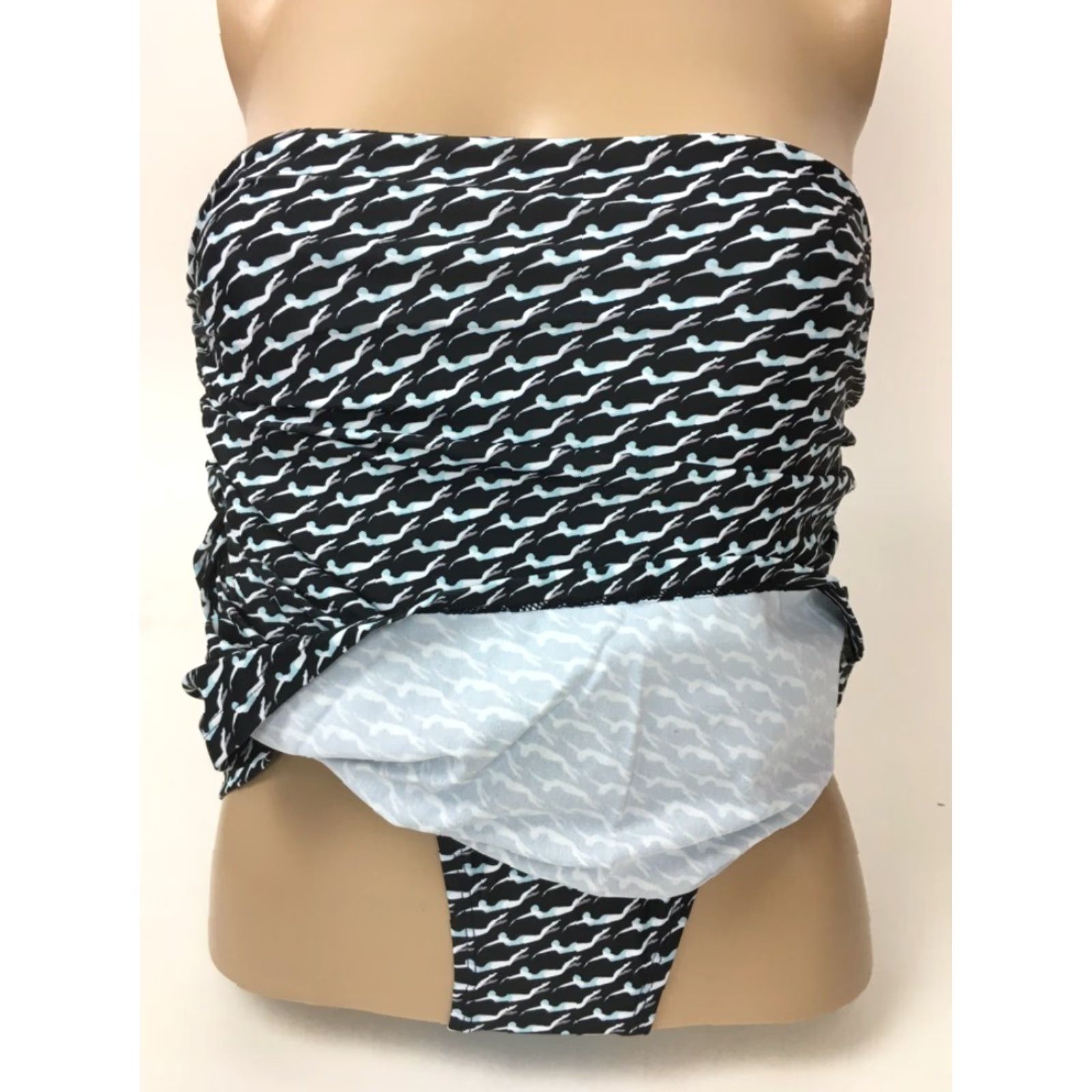 Vintage VINTAGE Coastal Blue One Piece Swimsuit Black Strapless Ruched Geometric Pattern Women’s Size S (4/6) Size ONE SIZE - 2 Thumbnail