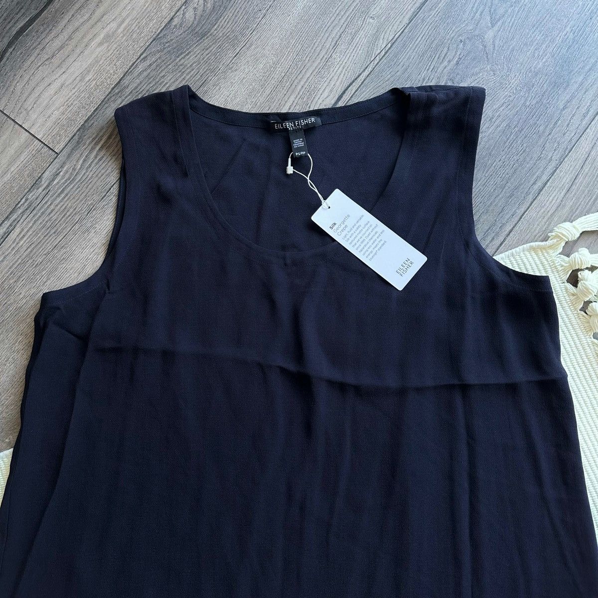 Eileen Fisher Eileen Fisher Silk Georgette Navy Blue Asymmetric Dress Size S / US 4 / IT 40 - 3 Thumbnail