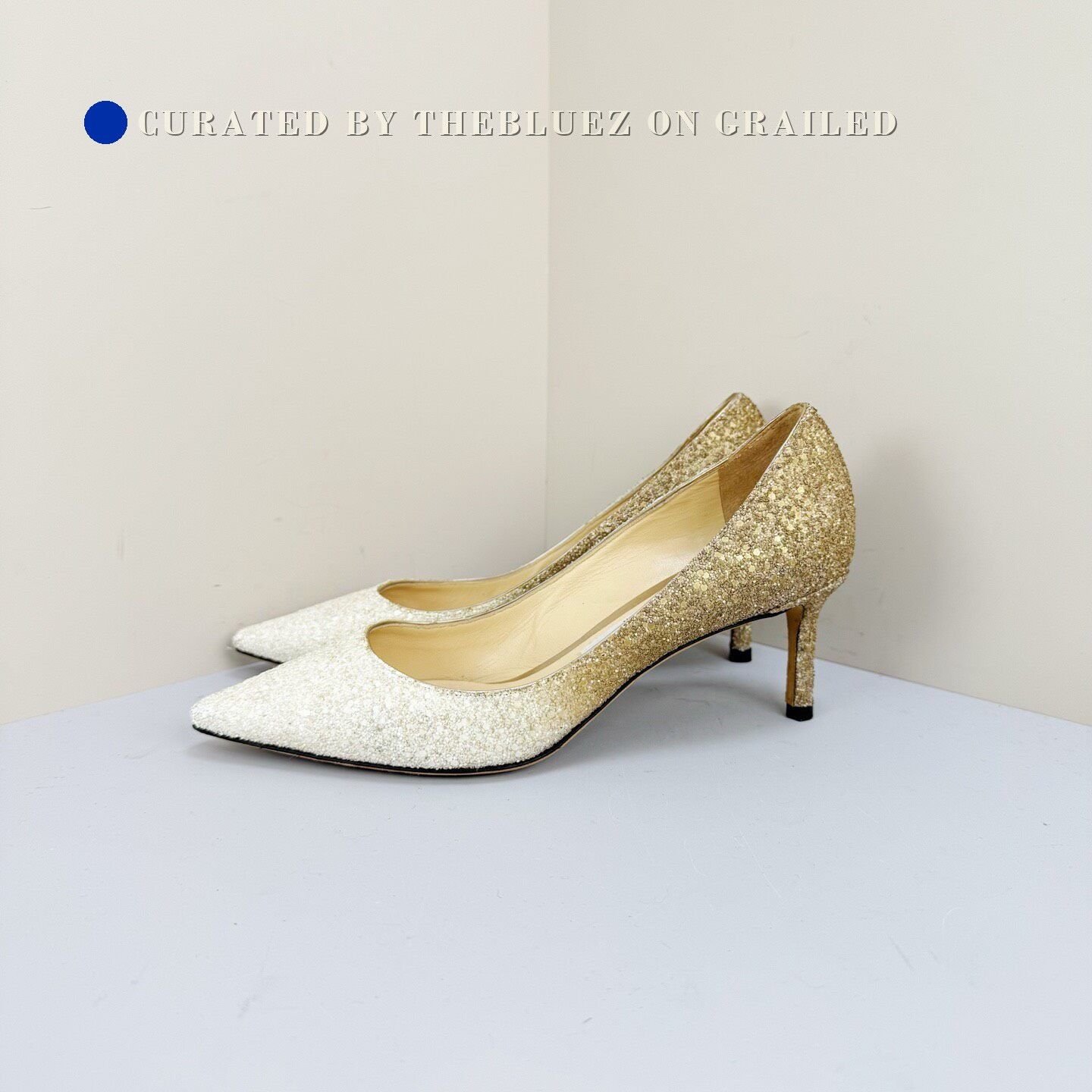 Jimmy Choo Jimmy Choo Platinum-Gold Sequin Heels Size US 5.5 / IT 35.5 - 1 Thumbnail