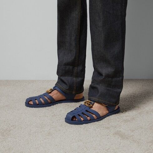 Gucci o1loc1c0625 Double G Rubber Sandals in Blue Size US 8.5 / EU 41-42 - 3 Thumbnail