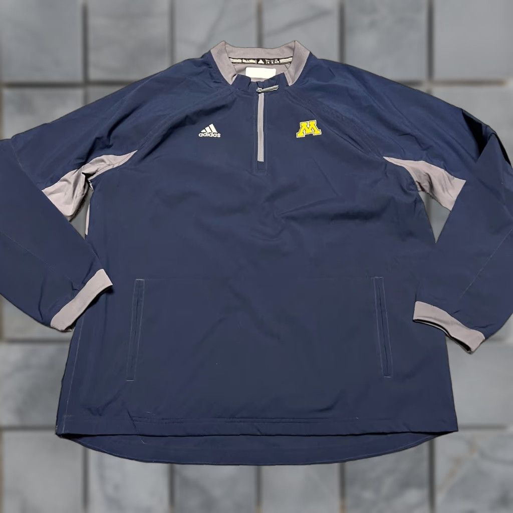 Adidas Adidas Jacket Mens XL Michigan Wolverines Long Convertible Sleeve Quarter Zip Blue Windbreaker Size US XL / EU 56 / 4 - 1 Thumbnail