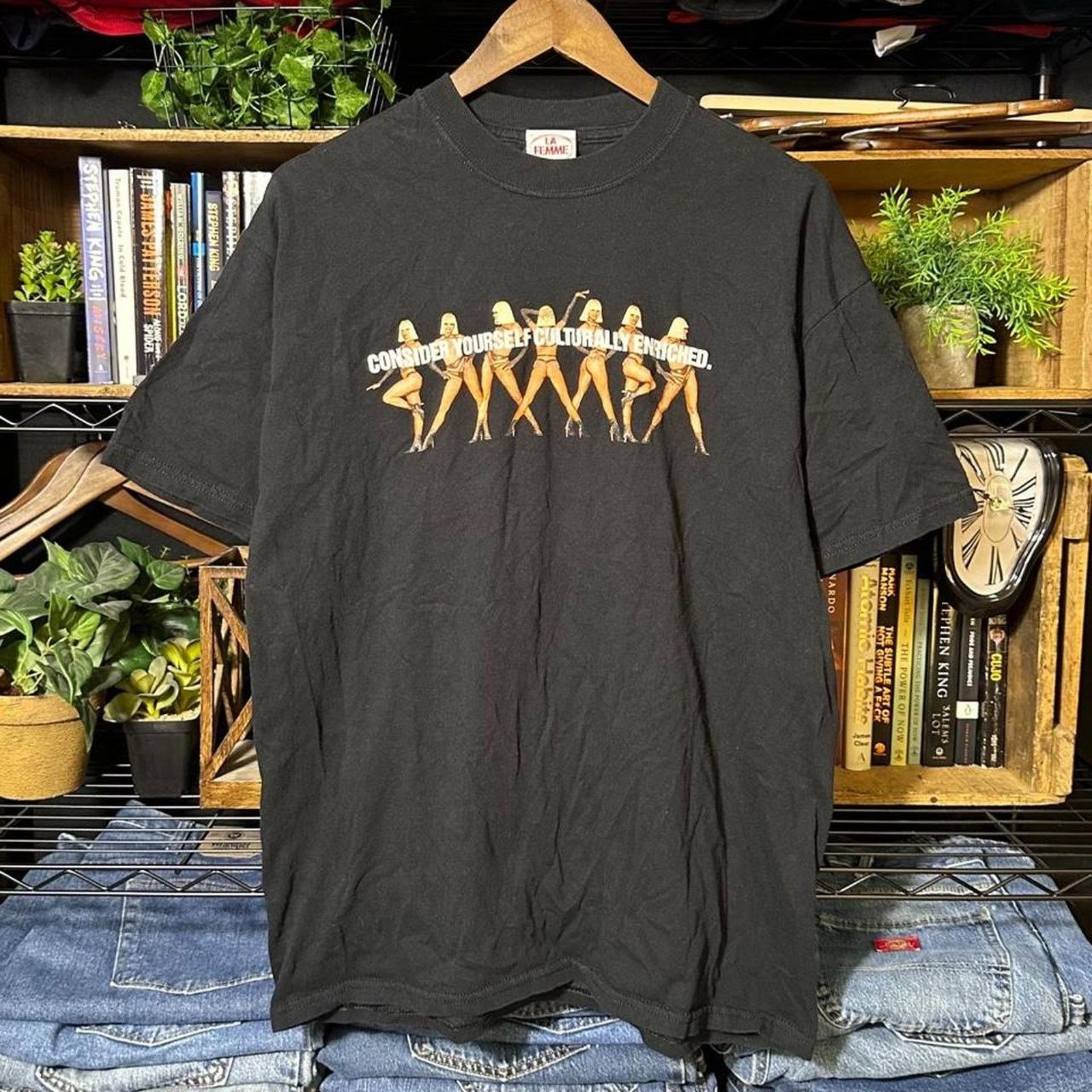 Hanes Vintage 90s La Femme Las Vegas Tee Mens Large Black Shirt Size US L / EU 52-54 / 3 - 1 Thumbnail