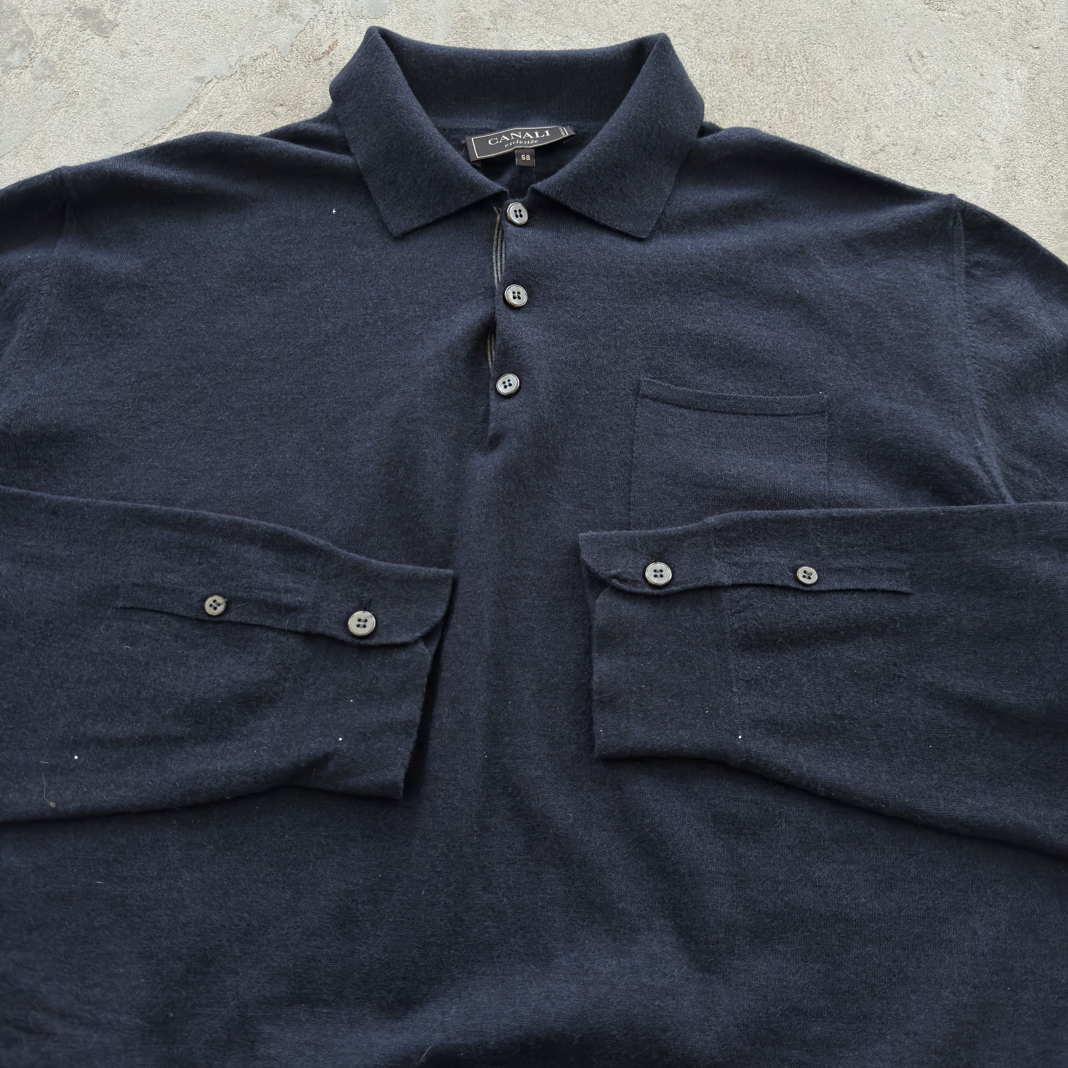 Canali Canali Exclusive Navy Long Sleeve Wool Polo Shirt Size 58 Size US M / EU 48-50 / 2 - 4 Thumbnail