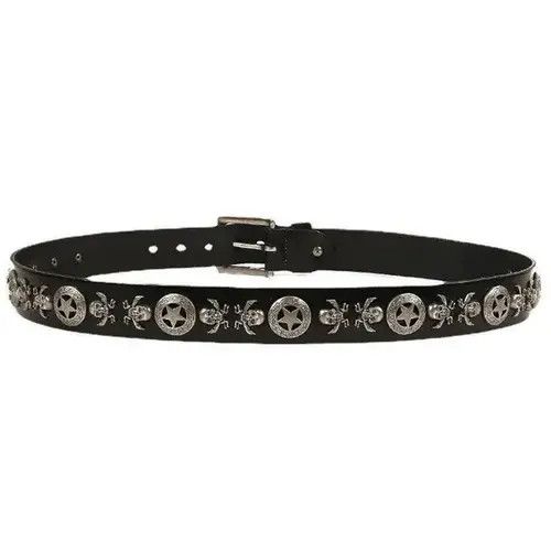 Indigo × Japanese Brand Belts Metal Rivet Skull Star Real Genuine Leather Belt Size ONE SIZE - 4 Thumbnail