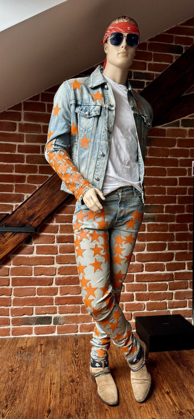 Amiri Amiri Orange Stars denim jacket Size US L / EU 52-54 / 3 - 1 Thumbnail