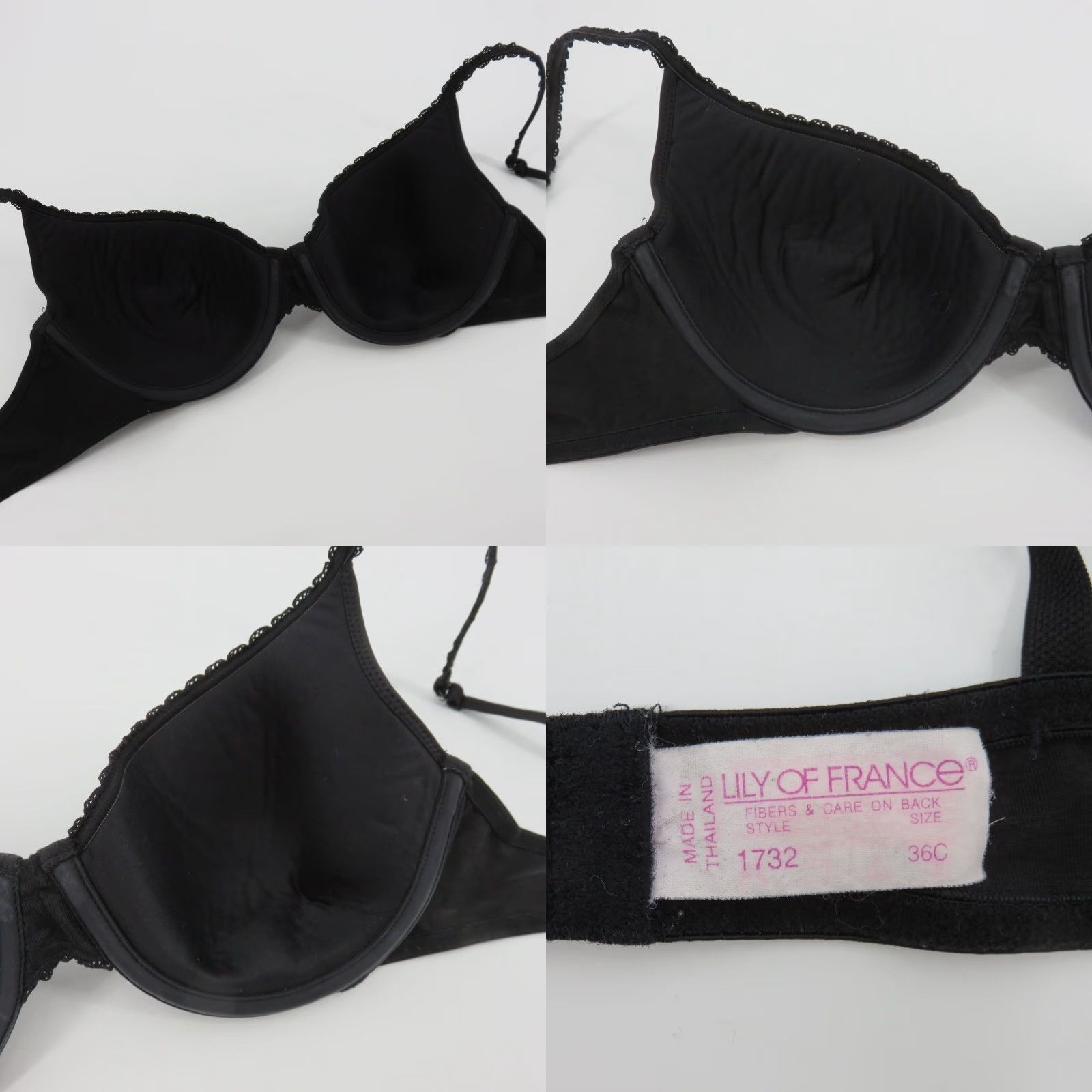 Vintage Lily of France Bra 36C Underwire Lined Black Scallop Lace Trim Women T-Shirt Cup C Brand Lily of France Size ONE SIZE - 8 Thumbnail