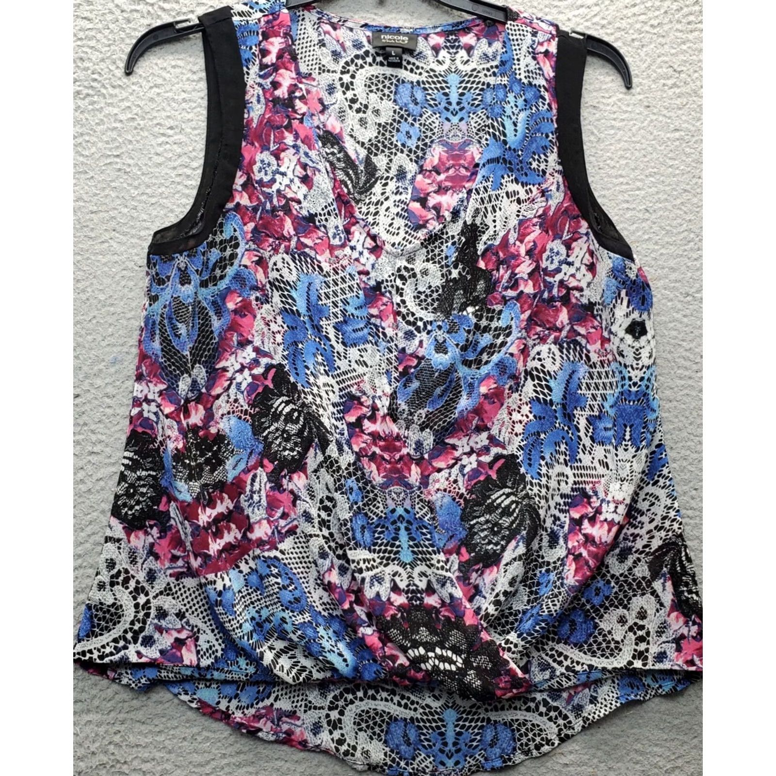 Nicole Miller Nicole Miller Tank Top Women's L Multi Floral Sheer Sleeveless V-Neck Pullover Size L / US 10 / IT 46 - 2 Thumbnail