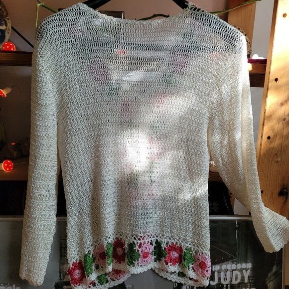 Vintage Vintage 90s crochet floral sheer cardigan handmade size m Size M / US 6-8 / IT 42-44 - 6 Thumbnail