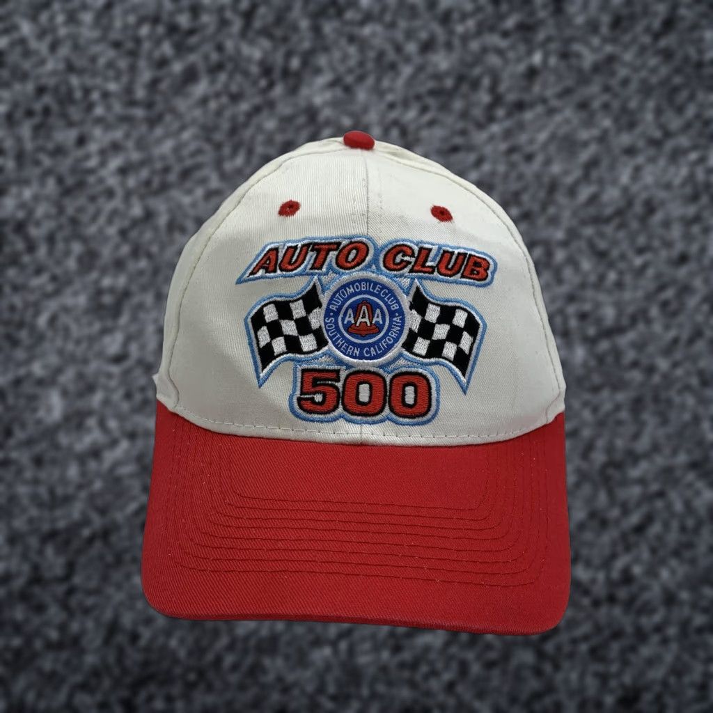 Vintage VINTAGE Outdoor Cap Downforce Auto Club 500 Hat Cap Snap Back Mens White Red Racing One Size Size ONE SIZE - 1 Thumbnail