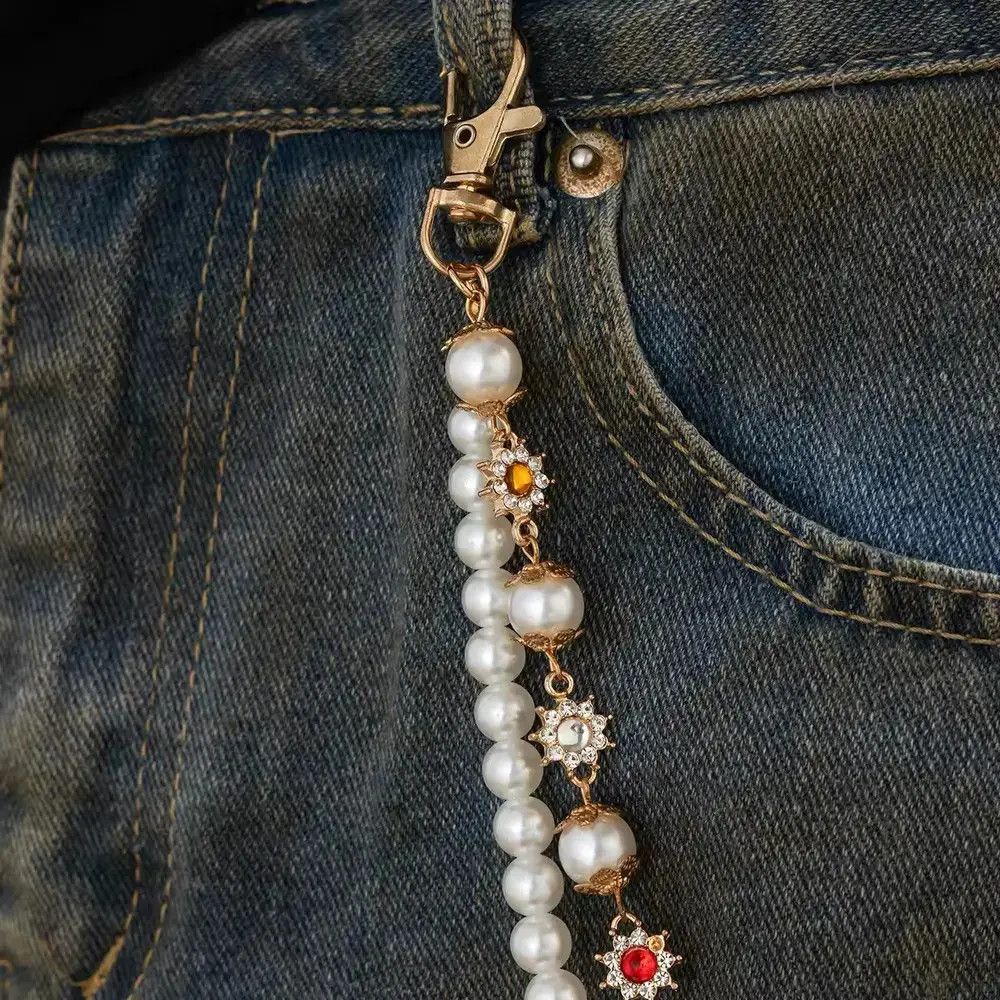Jewelry Imitation Pearl Rhinestone Flower Jeans Chain Waist Chain Size ONE SIZE - 3 Thumbnail