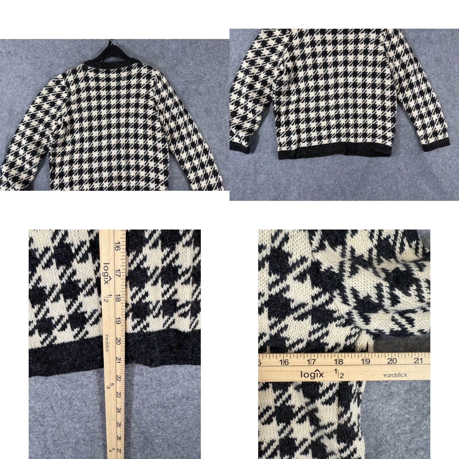 Vintage Sheeps Clothing Forewe Wool Sweater Womens S Ivory Black Houndstooth Cardigan Crew Neck Long Sleeve Knit Button Size S / US 4 / IT 40 - 8 Thumbnail