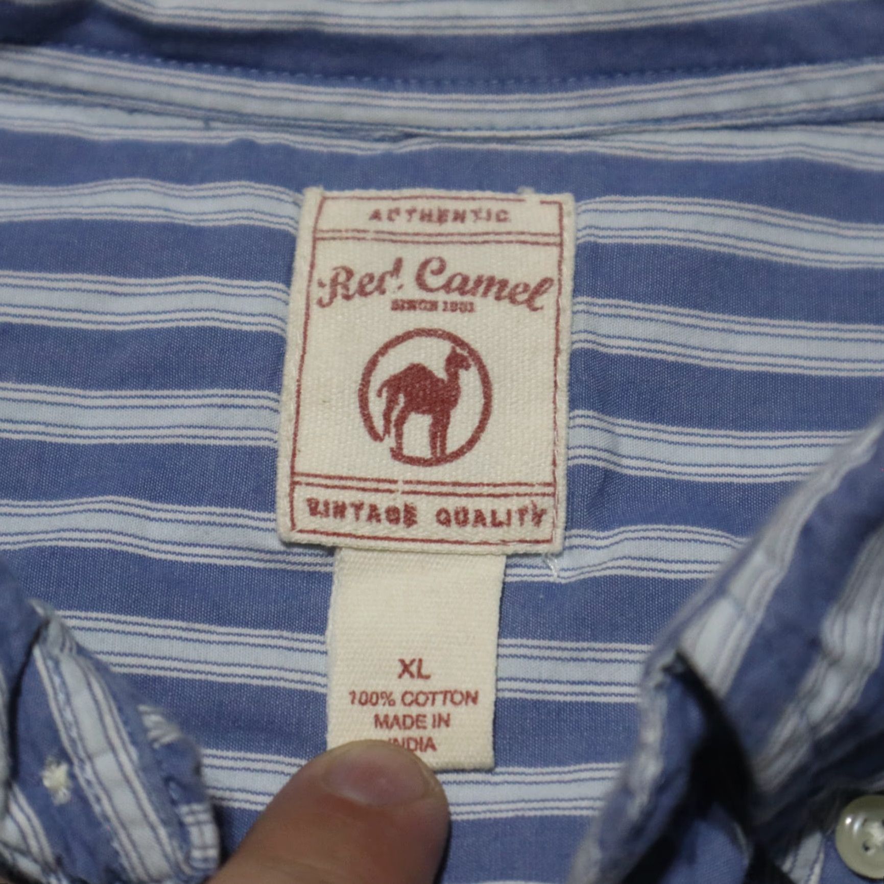 Camel VINTAGE Red Camel Shirt Western Button-Down Long Sleeve Plaid 100% Cotton Size XL Blue Mens Stripes Casual Workwear 90s Cowboy Outdoor Southwestern Size US XL / EU 56 / 4 - 3 Thumbnail