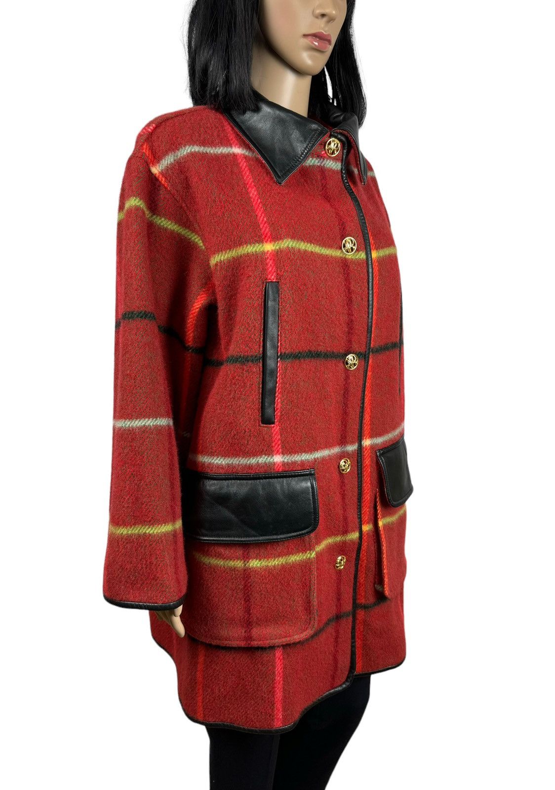 Nina Ricci × Vintage Nina Ricci Vintage Check Wool Coat Leather Trim size 38 Size S / US 4 / IT 40 - 5 Thumbnail