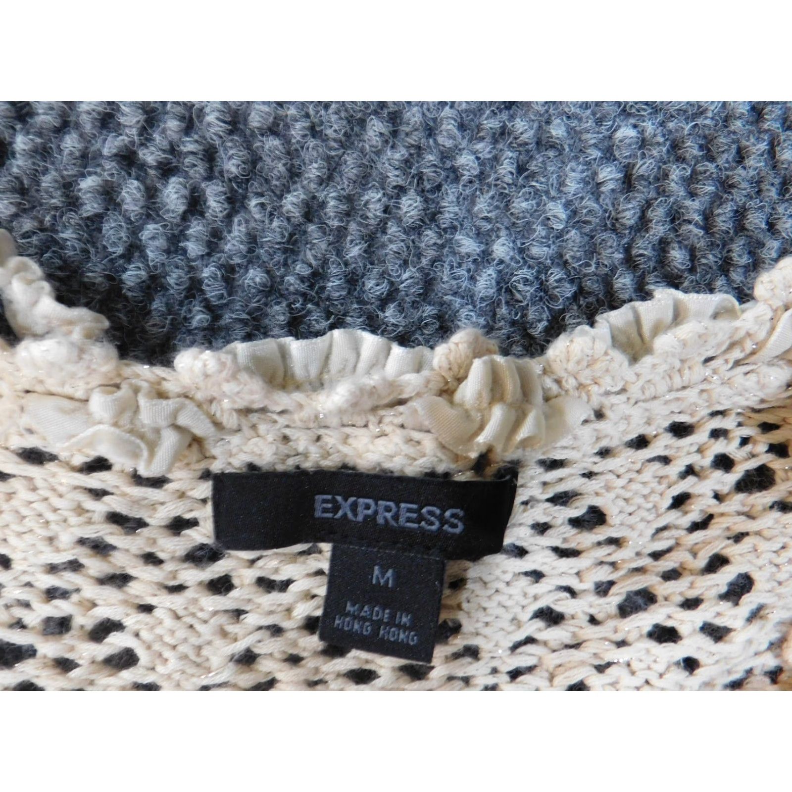 Express Express Womens Medium beige open eyelet shawl hollow cardigan Shirt? Size M / US 6-8 / IT 42-44 - 5 Thumbnail