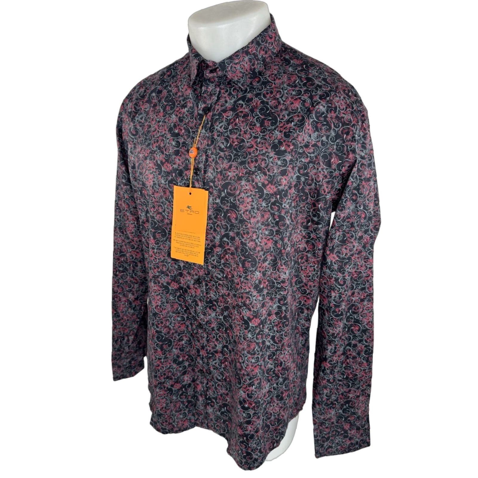 Etro ETRO Shirt Mens 41 Paisley Abstract Button-Up Long Sleeve Black / Gray / Red 41 Spa Via Spartaco 3 Tag NEW Size US L / EU 52-54 / 3 - 1 Thumbnail