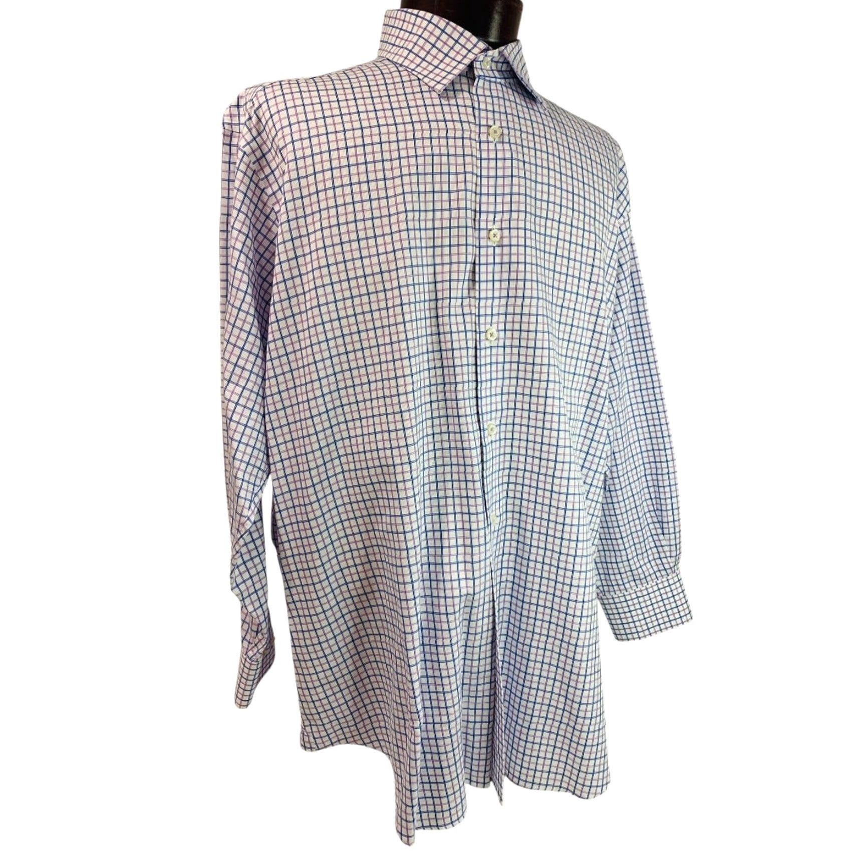 David Donahue David Donahue Shirt Windowpane Blue Purple Mens Button Up Dress Shirt 17.5 32/33 Regular Cotton Size 48R - 7 Thumbnail