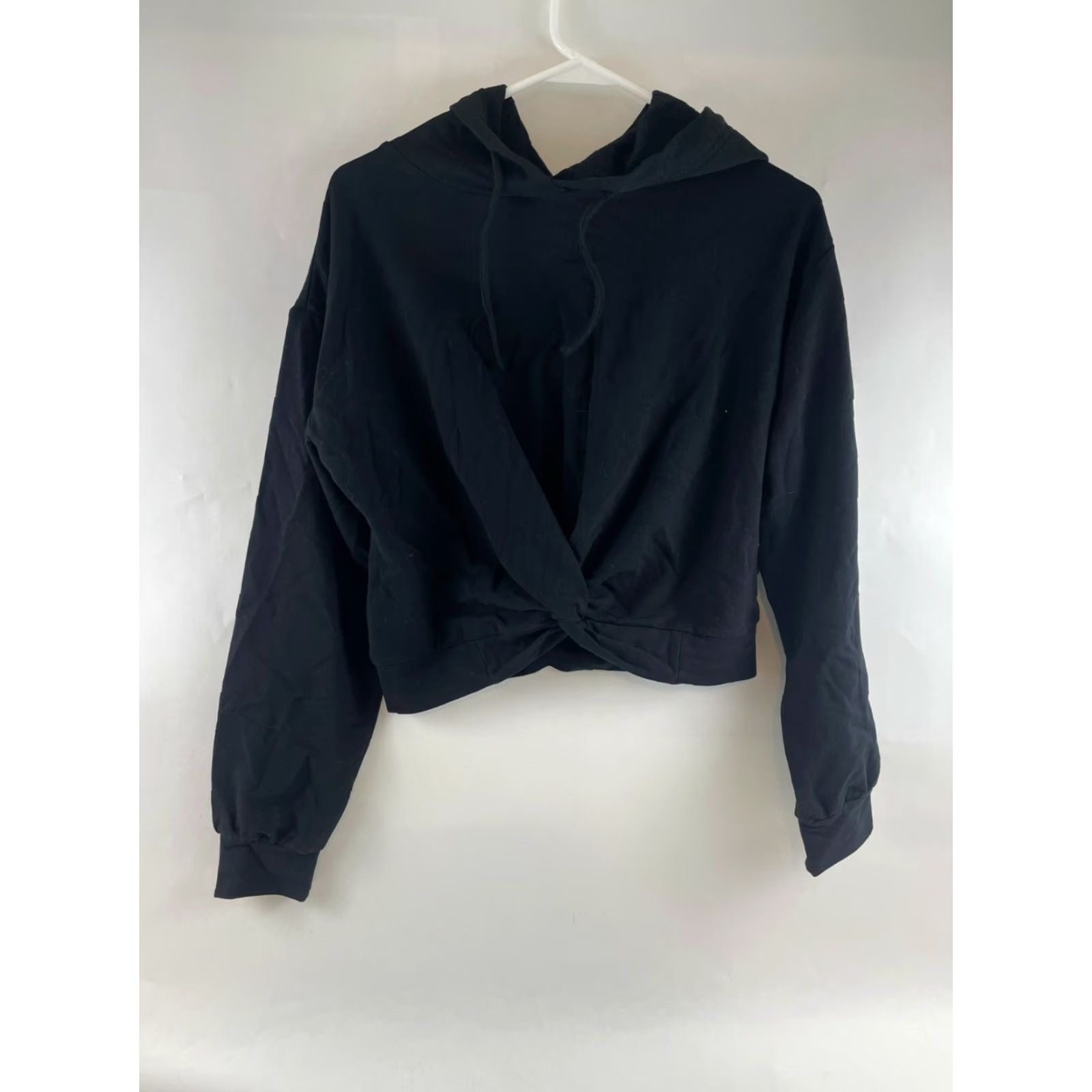 Vintage ABOUND Sweatshirt Women's S Black Hooded Cropped Pullover Drawstring NWT Size S / US 4 / IT 40 - 2 Thumbnail