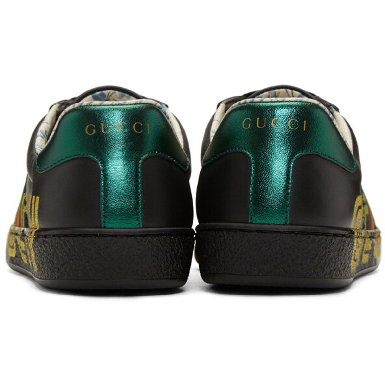 Gucci Gucci Mens Black New Ace Guccy Leather Gold Flat Low Size US 8 / EU 41 - 10 Thumbnail