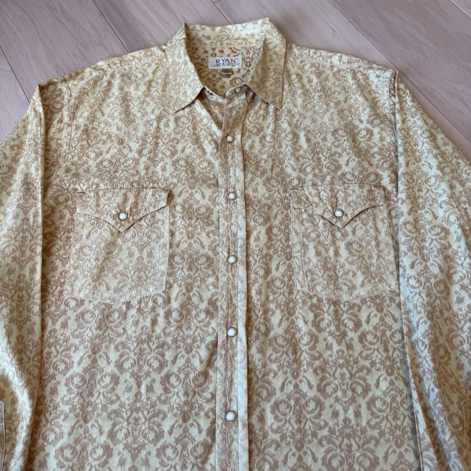 Wrangler Ryan Michael Silk Pearl Snap Shirt XL Yellow Paisley Western Size US XL / EU 56 / 4 - 3 Thumbnail