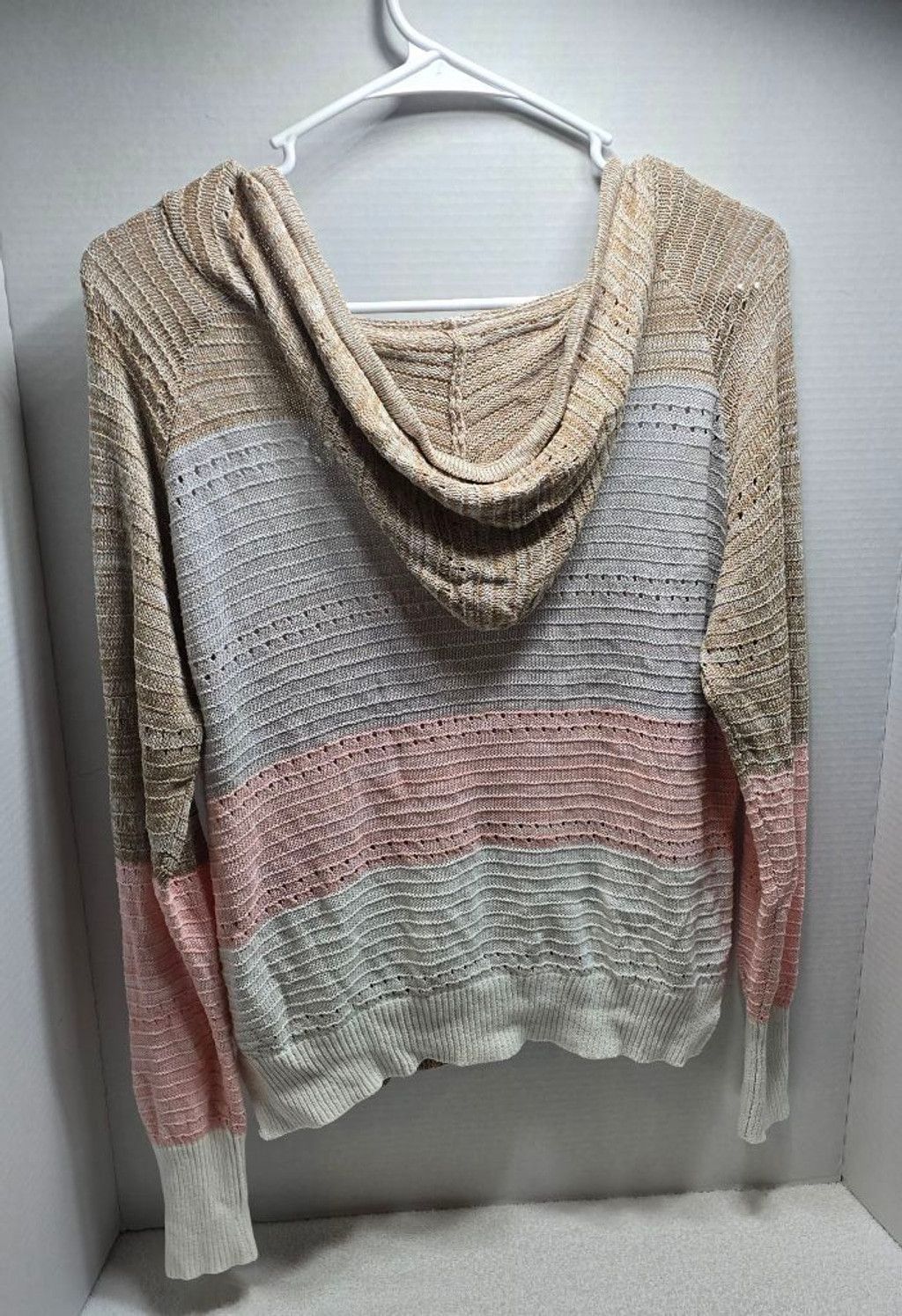 The Unbranded Brand Women's Unbranded V-Neck Sweater L Beige Pink Striped Hooded Size L / US 10 / IT 46 - 6 Thumbnail