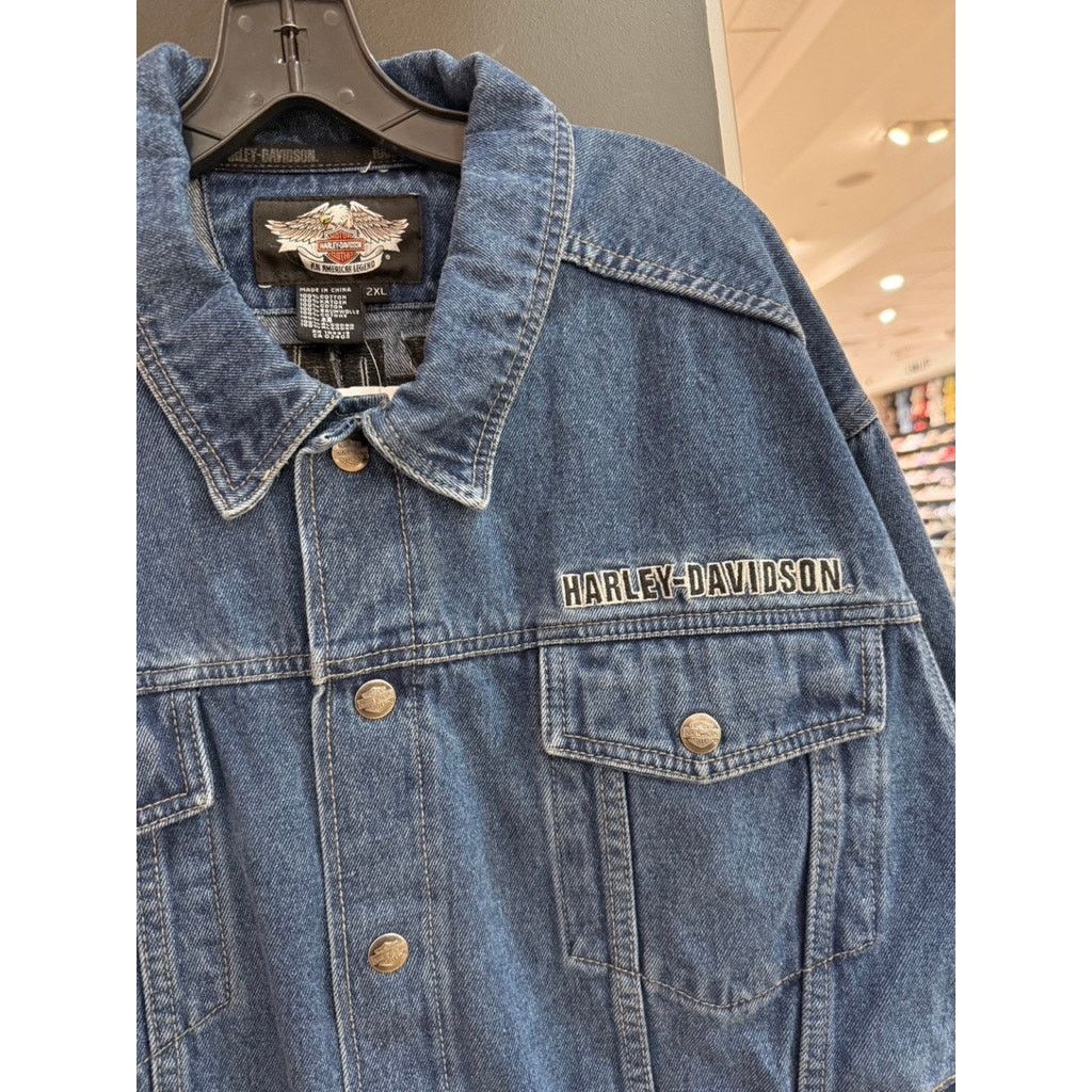 Harley Davidson × Vintage 2008 Harley Davidson 105 Years Vintage Denim Trucker Jacket Size US XXL / EU 58 / 5 - 6 Thumbnail